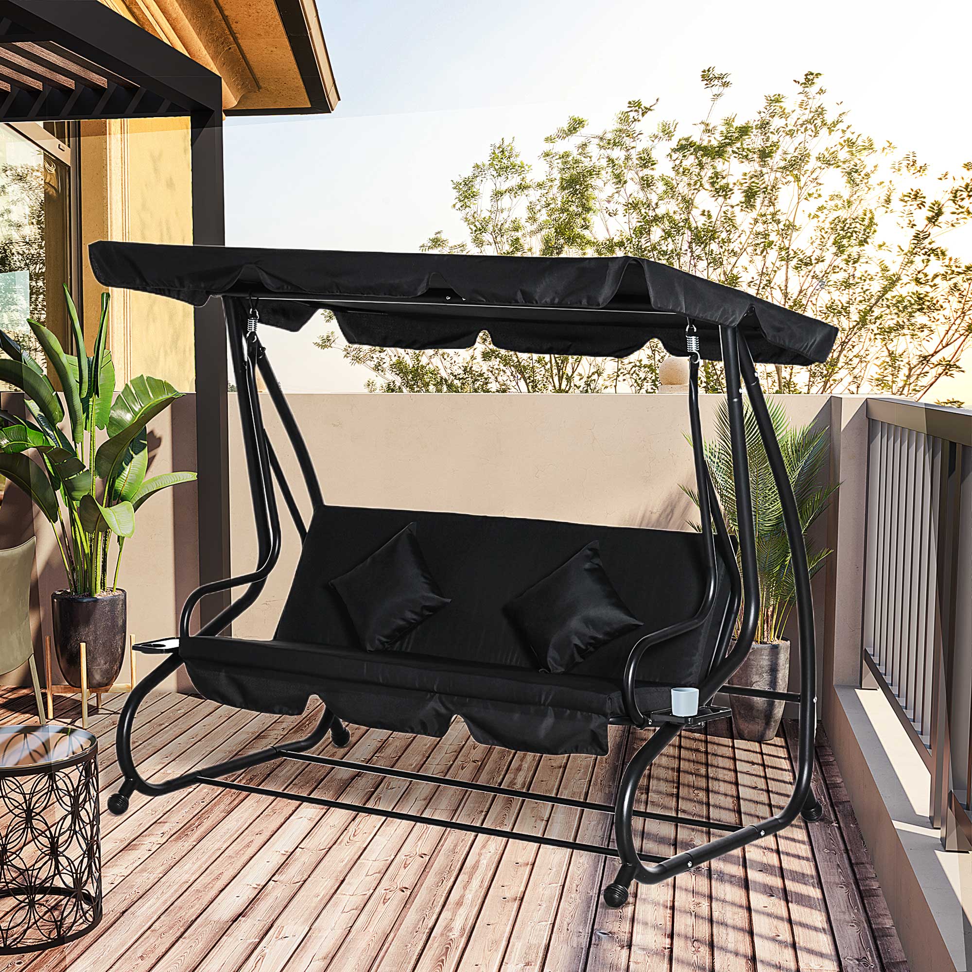 Outsunny Three-Seater Garden Swing Bed - Black