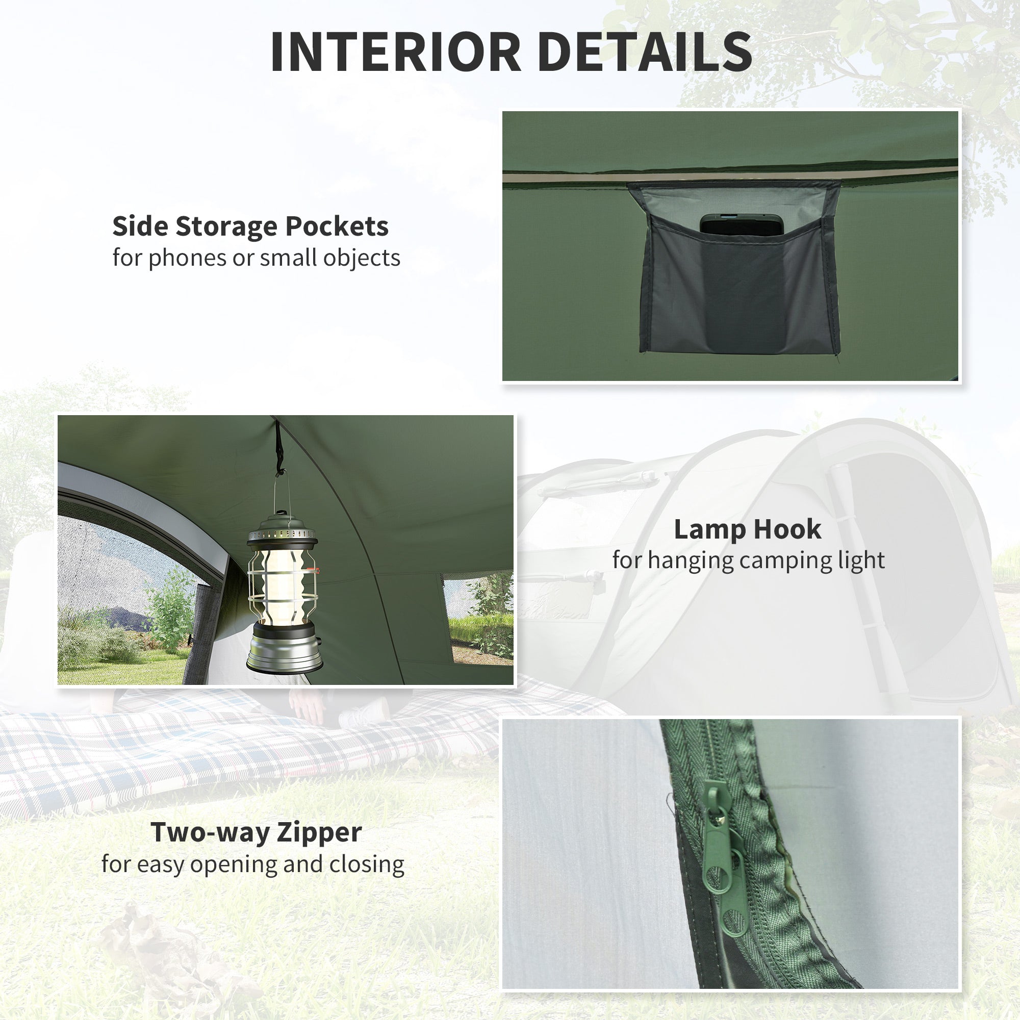 Outsunny 4-5 Person Pop-up Camping Tent Waterproof Family Tent w/ 2 Mesh Windows & PVC Windows Portable Carry Bag for Outdoor Trip, Dark Green