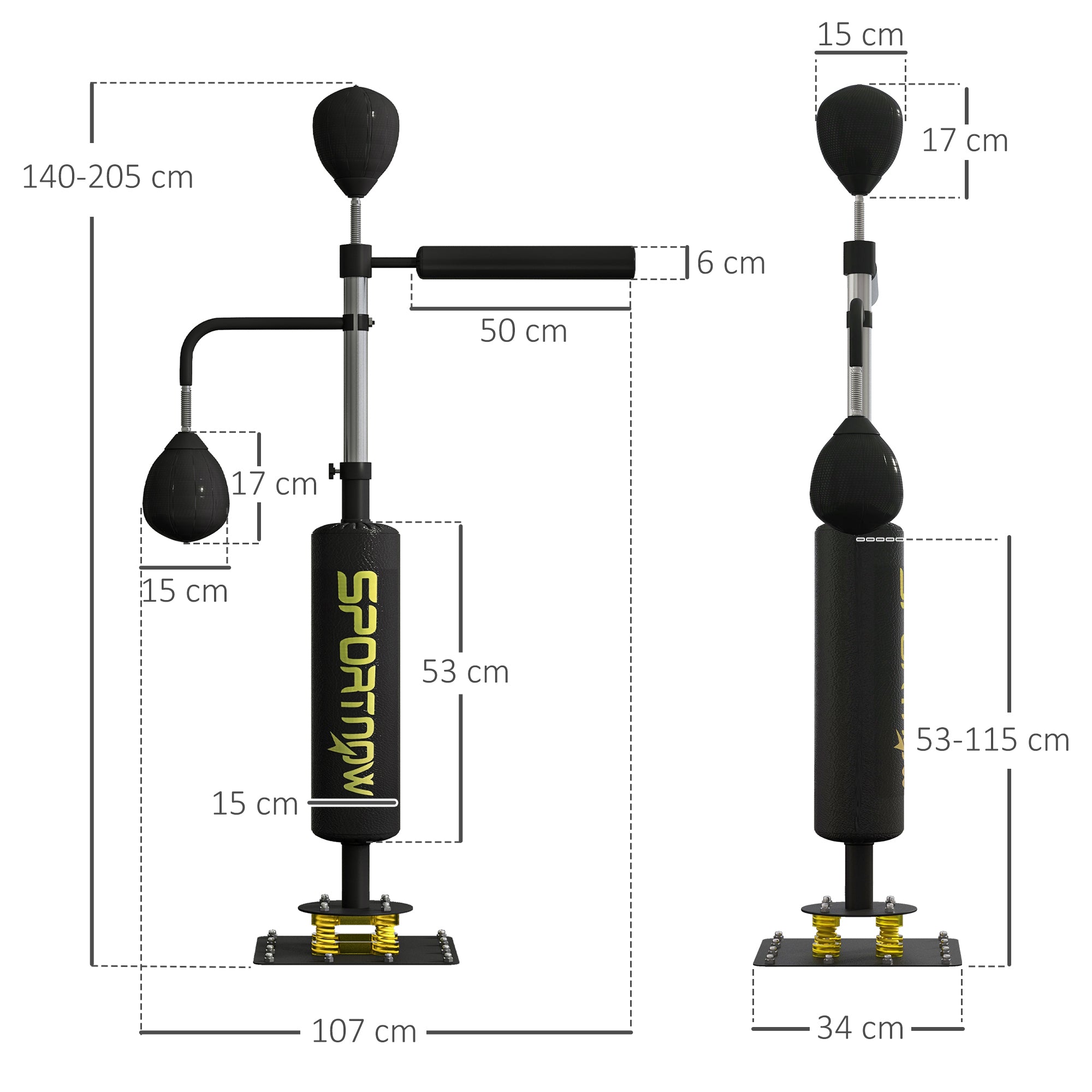 SPORTNOW Boxing Bag, Freestanding Punching Bag, with Reflex Bar, Speed Balls, Black - North Peak Garden Furniture
