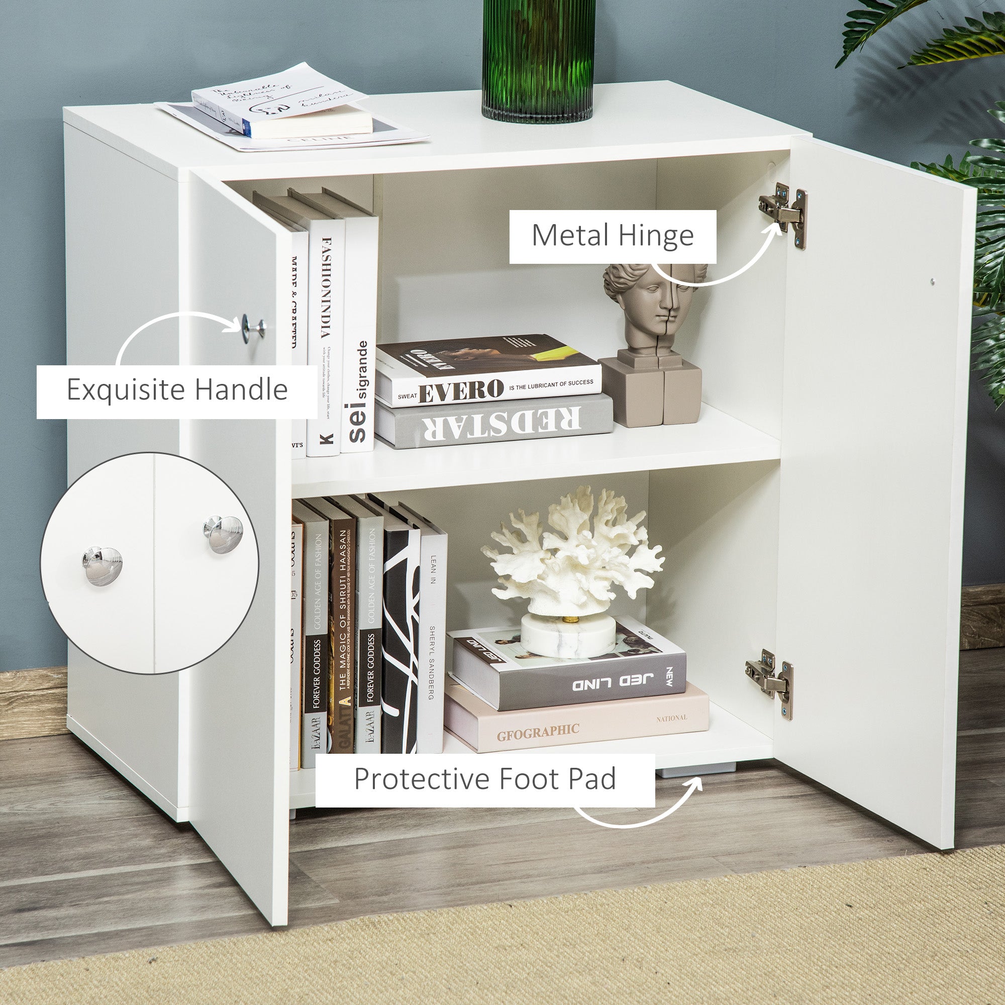 HOMCOM Storage Cabinet w/ Two Shelves Wooden Sideboard Freestanding Kitchen Cupboard Bookcase - White