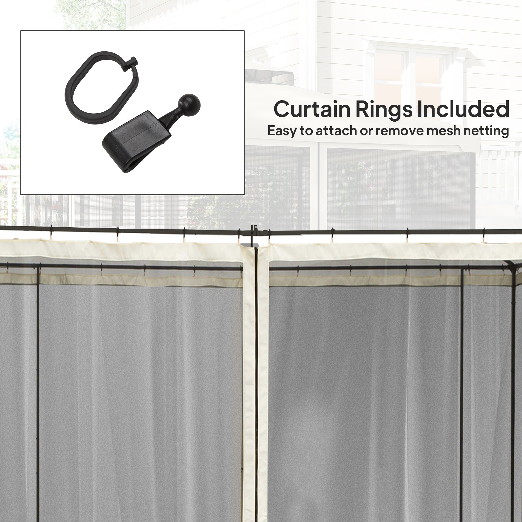 Outsunny 302 x 207cm Universal Replacement Mesh Sidewall Netting for Patio Gazebos and Canopy Tents, (Sidewall Only) Beige