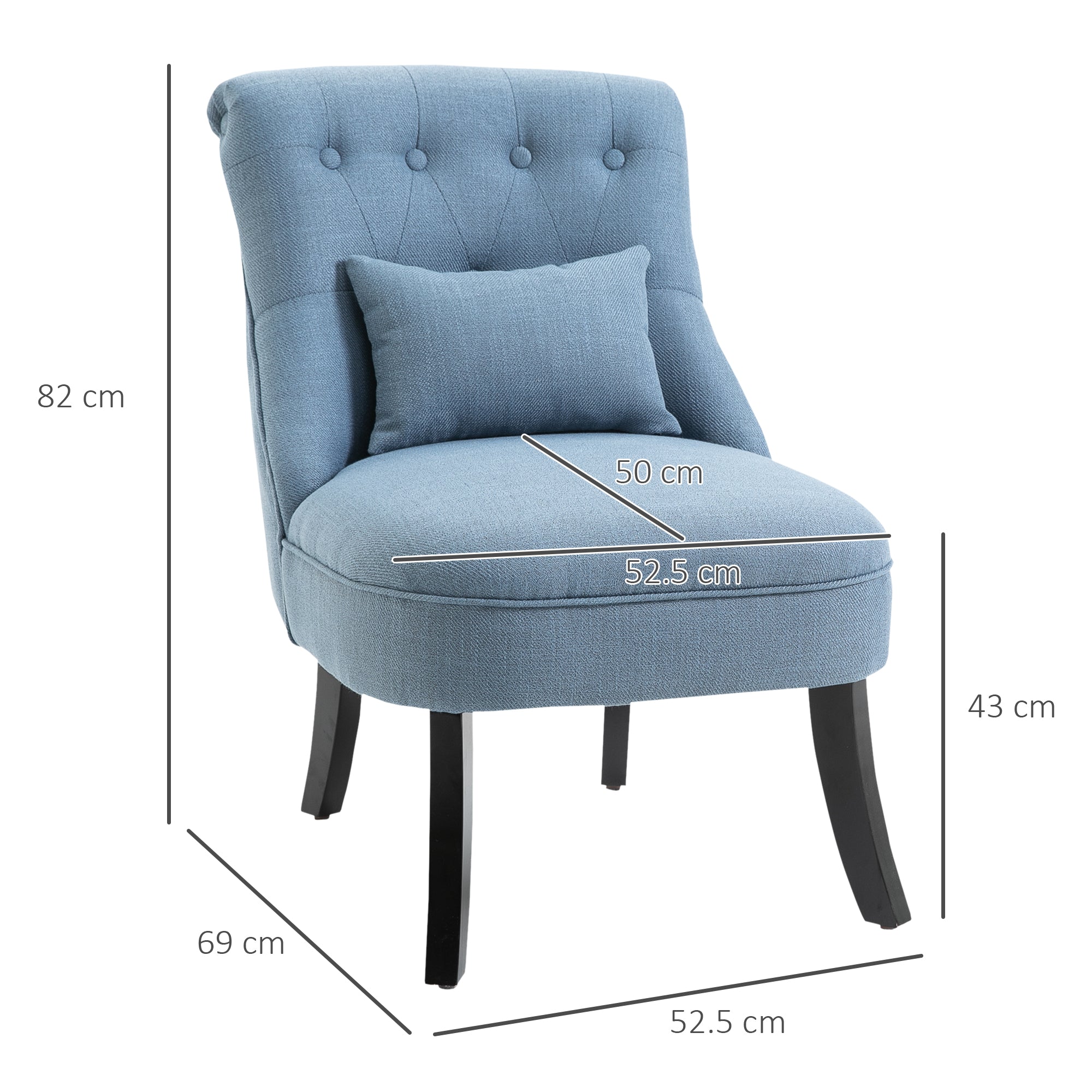 HOMCOM Fabric Single Sofa, Tub Chair, Upholstered Bedroom Chair with Pillow, Solid Wood Leg for Home, Living Room, Dining Room, Set of 2, Blue - North Peak Garden Furniture
