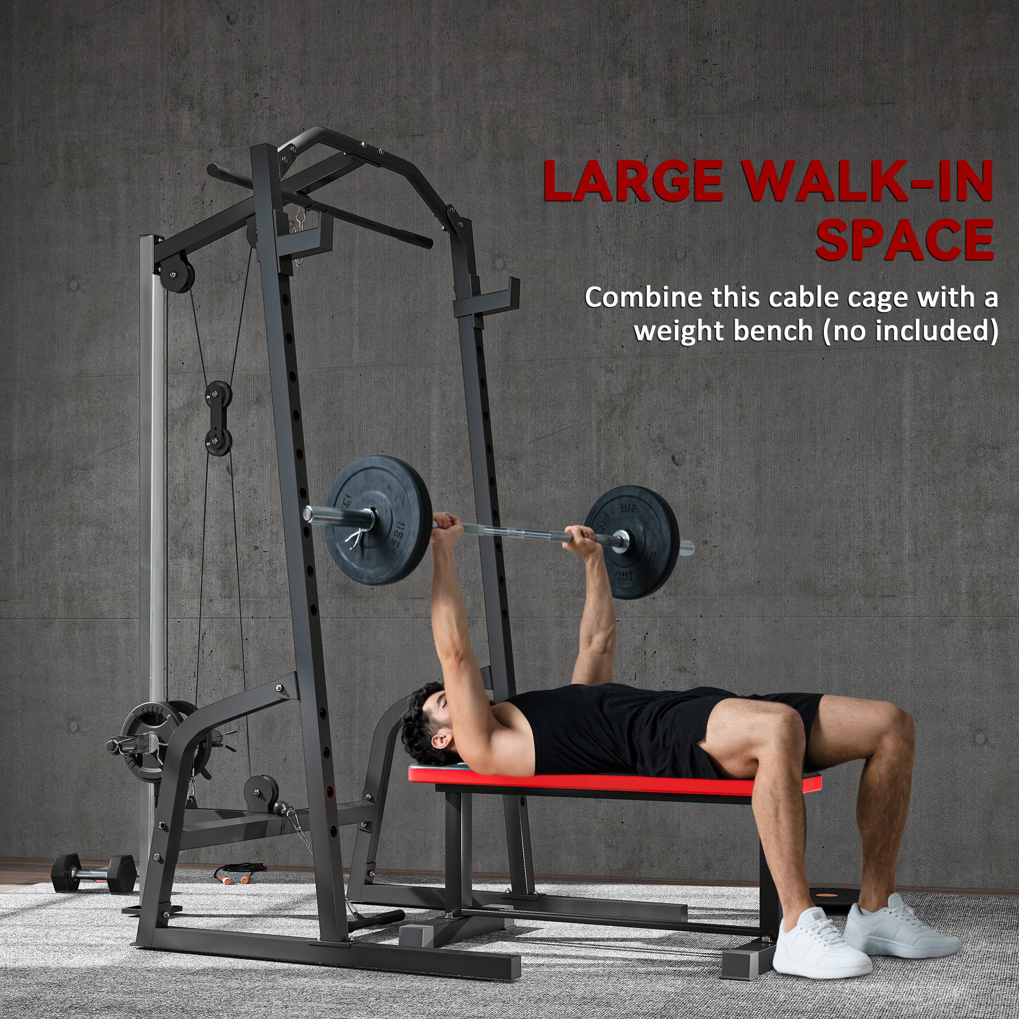 SPORTNOW Power Cage Power Rack with 15-Level Squat Rack, Cable Pulley System, Pull up Stand and Push up Stand