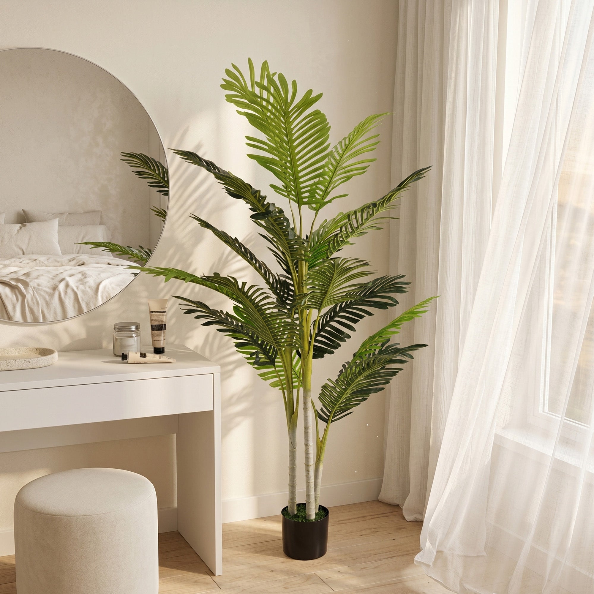 Outsunny Artificial Tree, 150cm Tropical Palm Tree, Fake Plants in Pots, Faux Green Plant for Indoor Outdoor Home Office Living Room Decoration