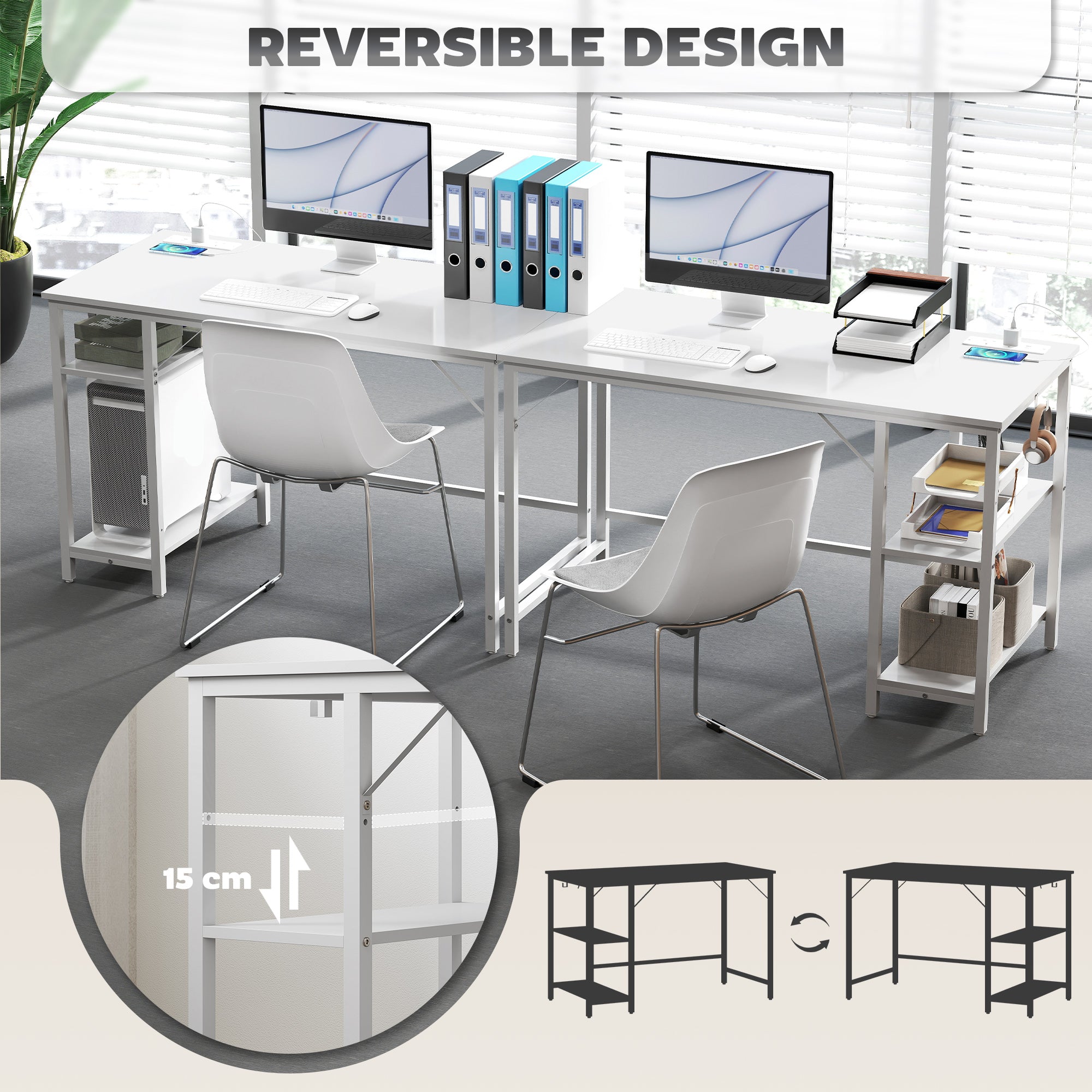 HOMCOM Computer Desk, with Power Sockets - White - North Peak Garden Furniture