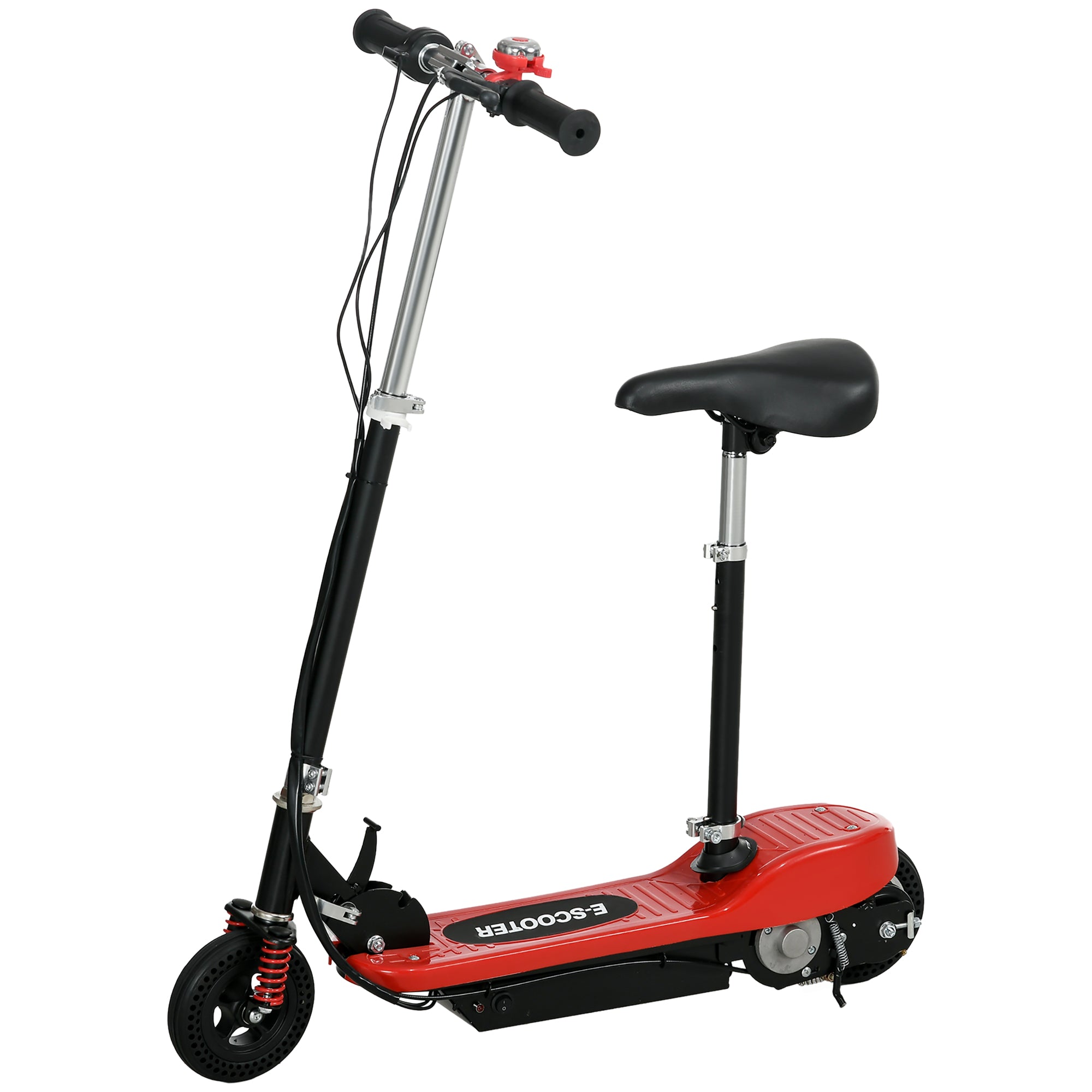 HOMCOM Steel Ride on Powered Scooter, Folding E-Scooter with Warning Bell, 15km/h Maximum Speed, for 4-14 Years Old, Red - North Peak Garden Furniture