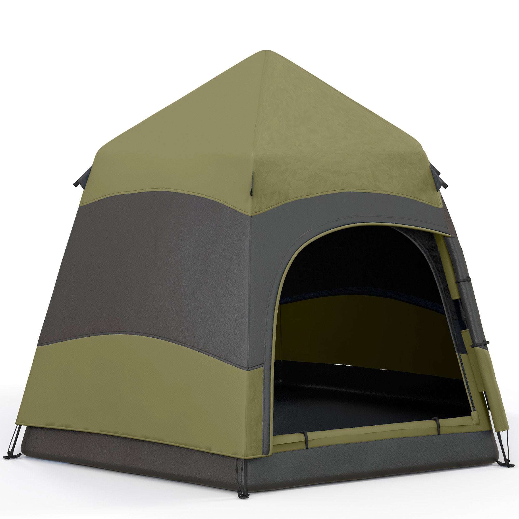Outsunny Six Man Hexagon Camping Tent with Hang Hook and Carry Bag - Dark Green and Light Grey - North Peak Garden Furniture