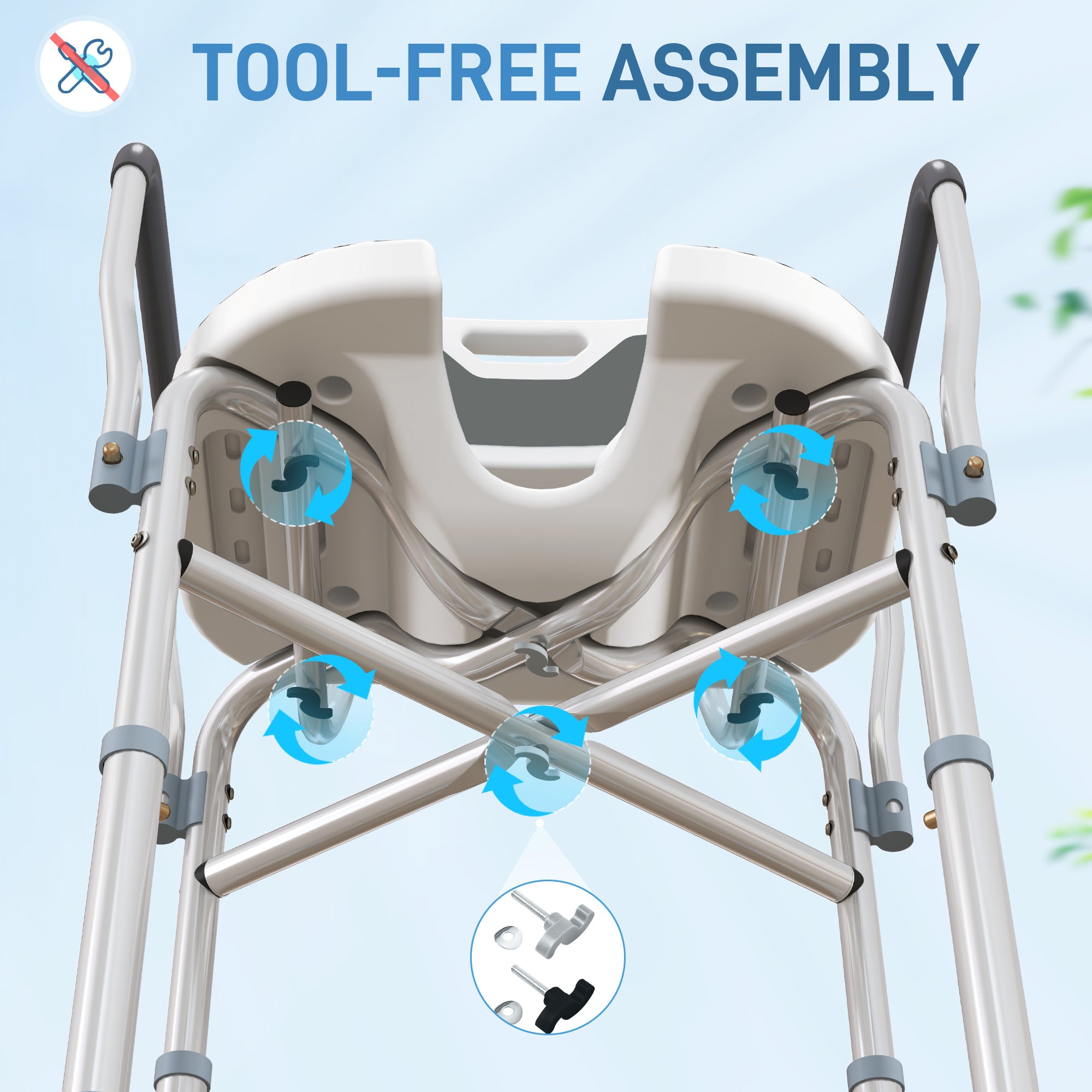 HOMCOM Shower Chair with Upgraded U-shaped Seat and Reinforced Crossbars, Height Adjustable Padded Bath Chair with Non-slip Feet for Elderly Seniors Disabled Handicap, Tool-Free Assembly, Grey - North Peak Garden Furniture