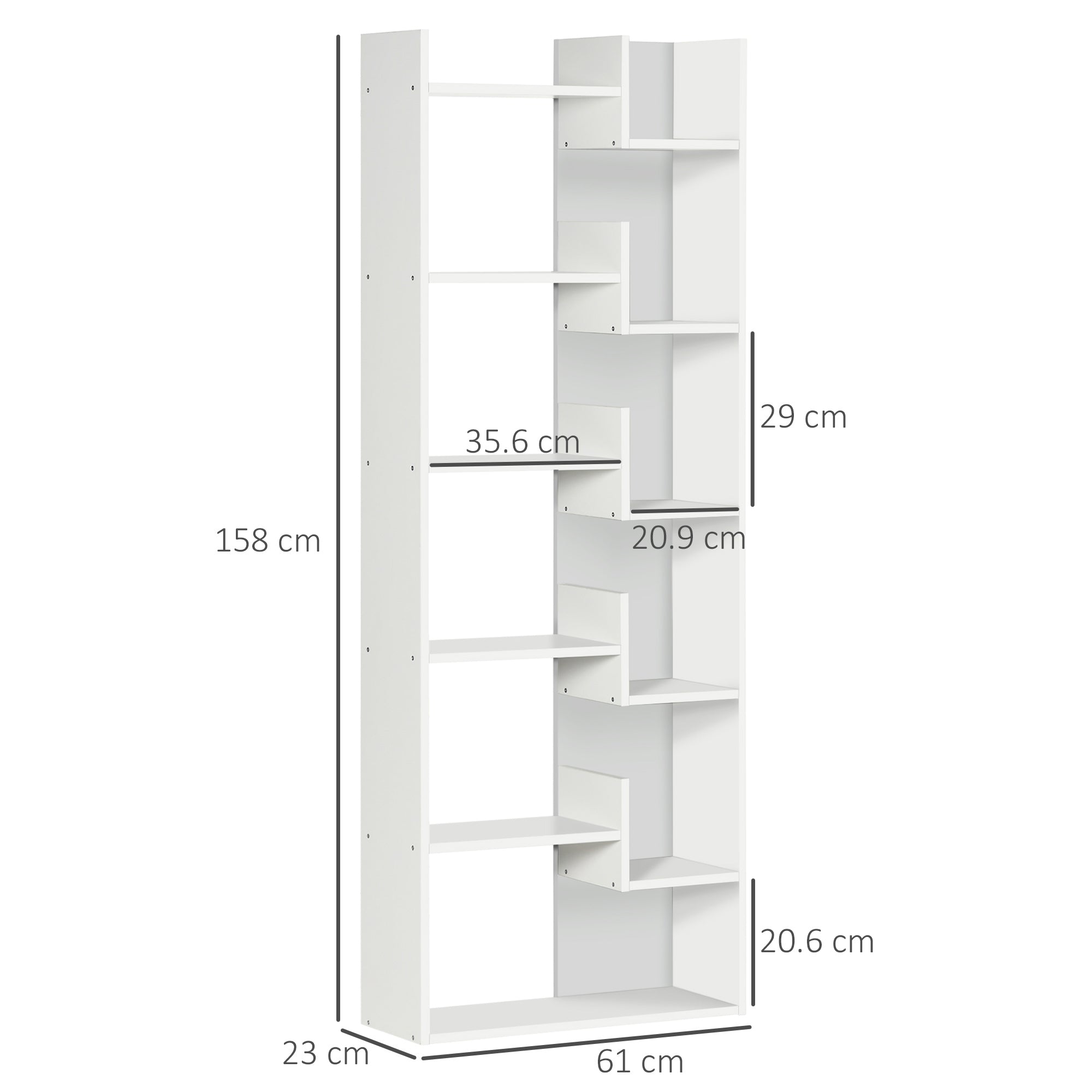 HOMCOM Modern Book Shelf with 11 Open Shelves, 6-Tier Bookcase, Freestanding Shelving Unit for Home Office and Study, White