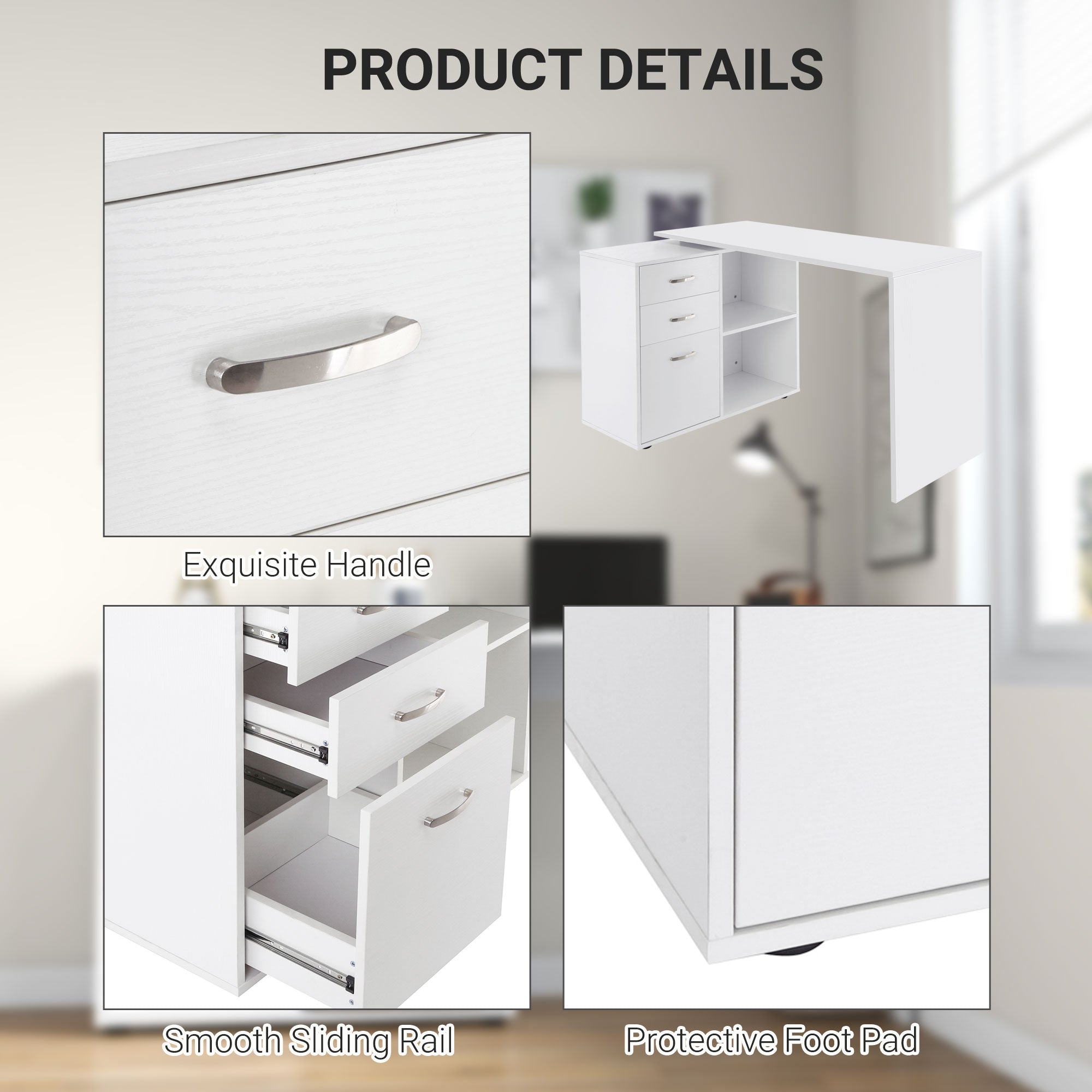 HOMCOM L-Shaped Computer Desk, 2 Shaped Corner Desk with Drawers, File Cabinet and Storage Shelves, Home Office Desk, 117 x 83.5 x 76cm, White - North Peak Garden Furniture