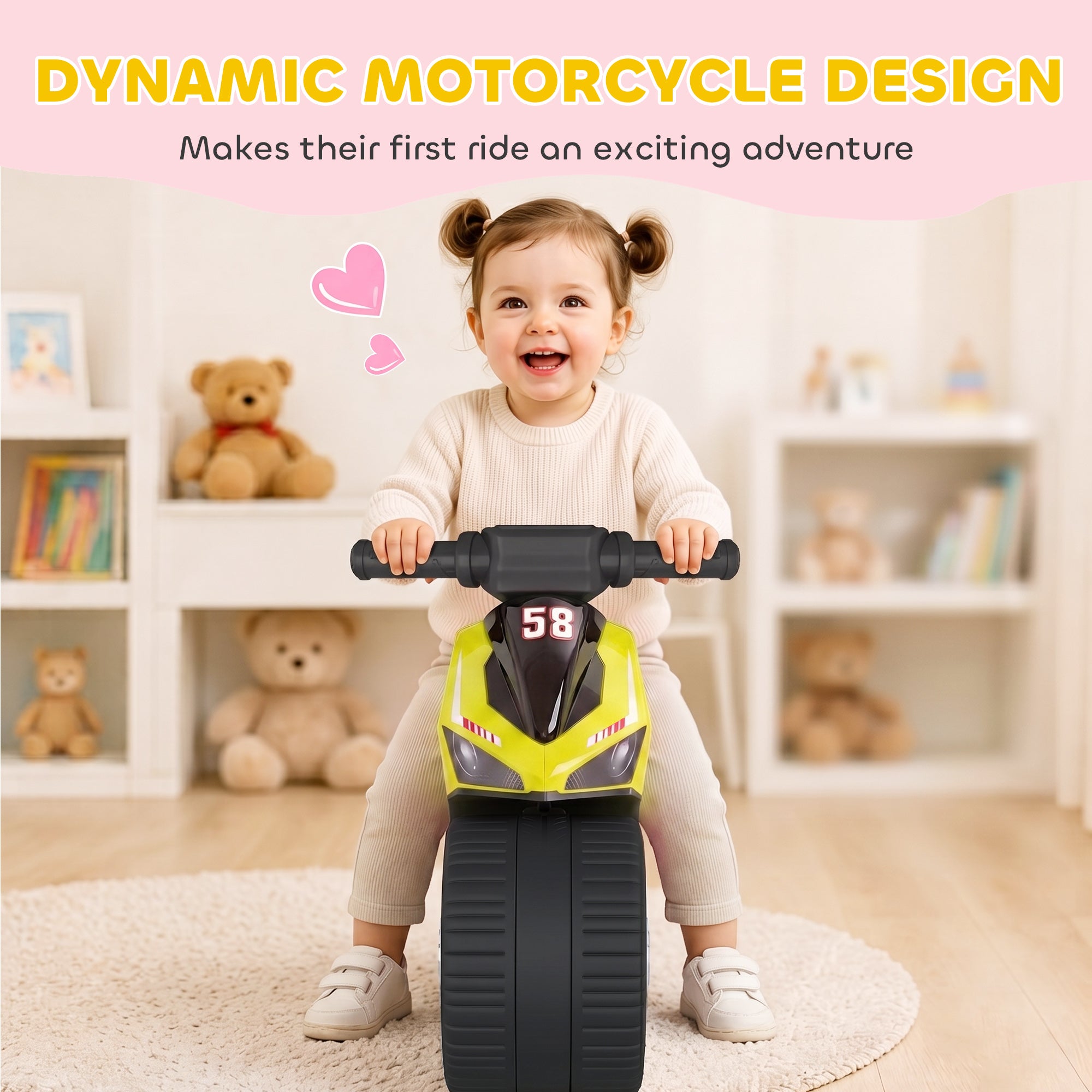AIYAPLAY Balance Bike with Music Extra-Wide Wheels Toddler Bike for Boys Girls Green