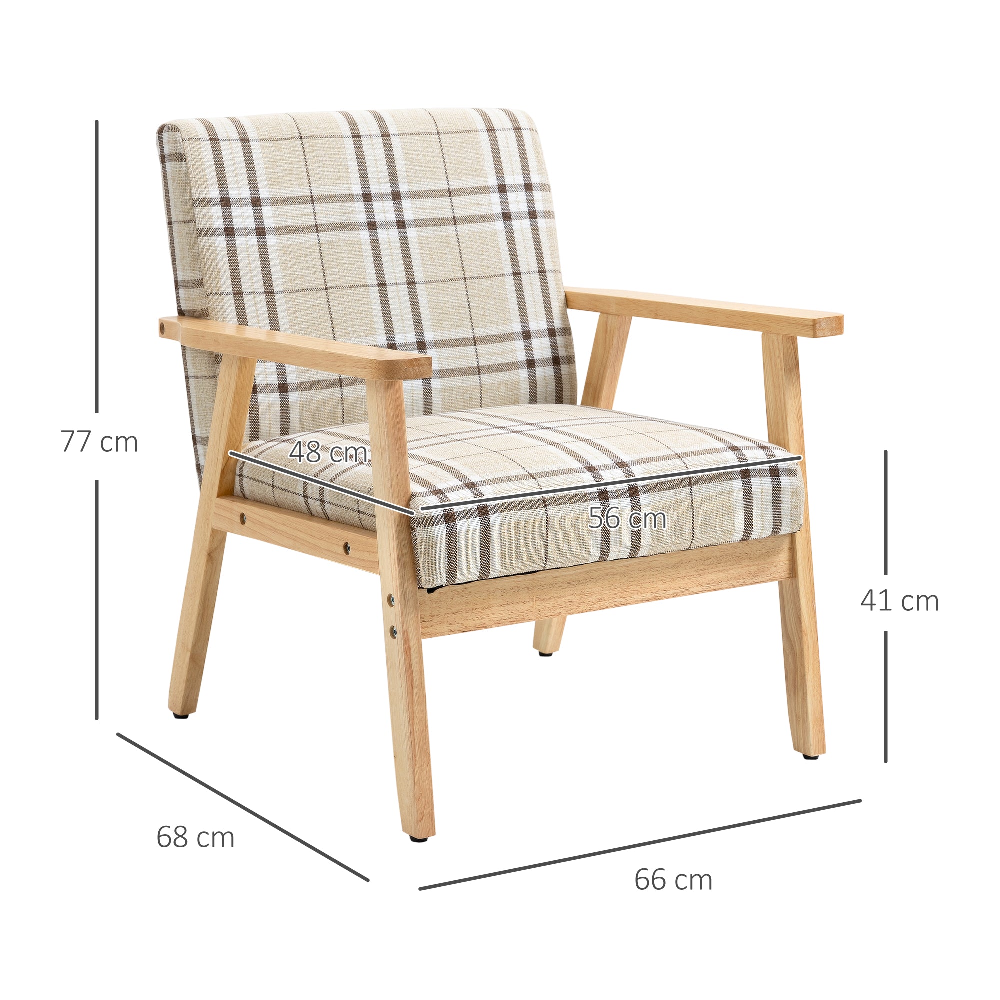 HOMCOM Modern One Seater Sofa for Living Room, Linen Fabric Small Couch with Rubber Wood Frame, Armrests, Lattice Pattern, Upholstered Armchair, Beige - North Peak Garden Furniture