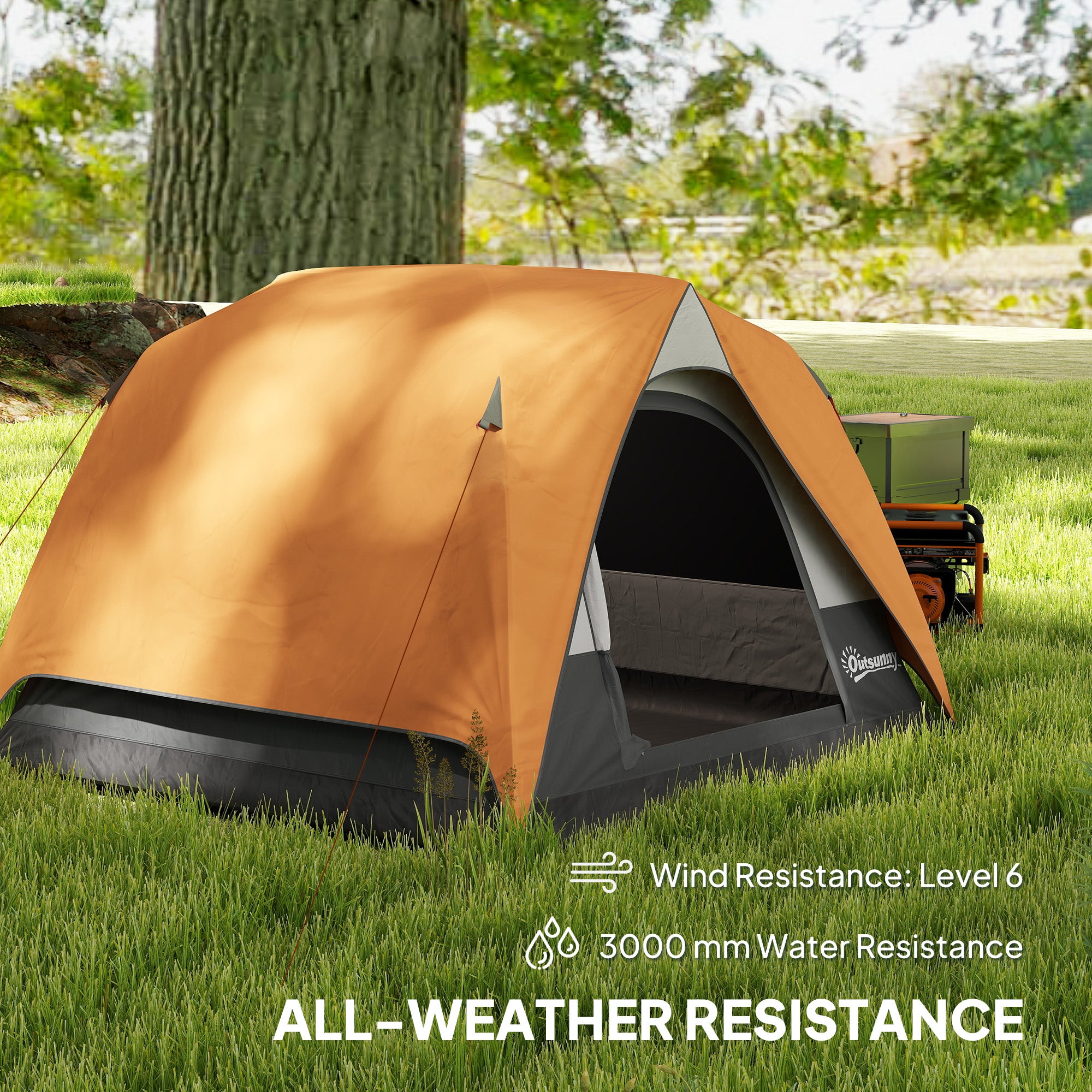 Outsunny 3-4 Person Camping Tent, Easy Set Up Waterproof Dome Tent with Sewn-in Groundsheet, Mesh Windows, Pocket and Hook for Camping, Hiking, Backpacking, Orange and Grey - North Peak Garden Furniture