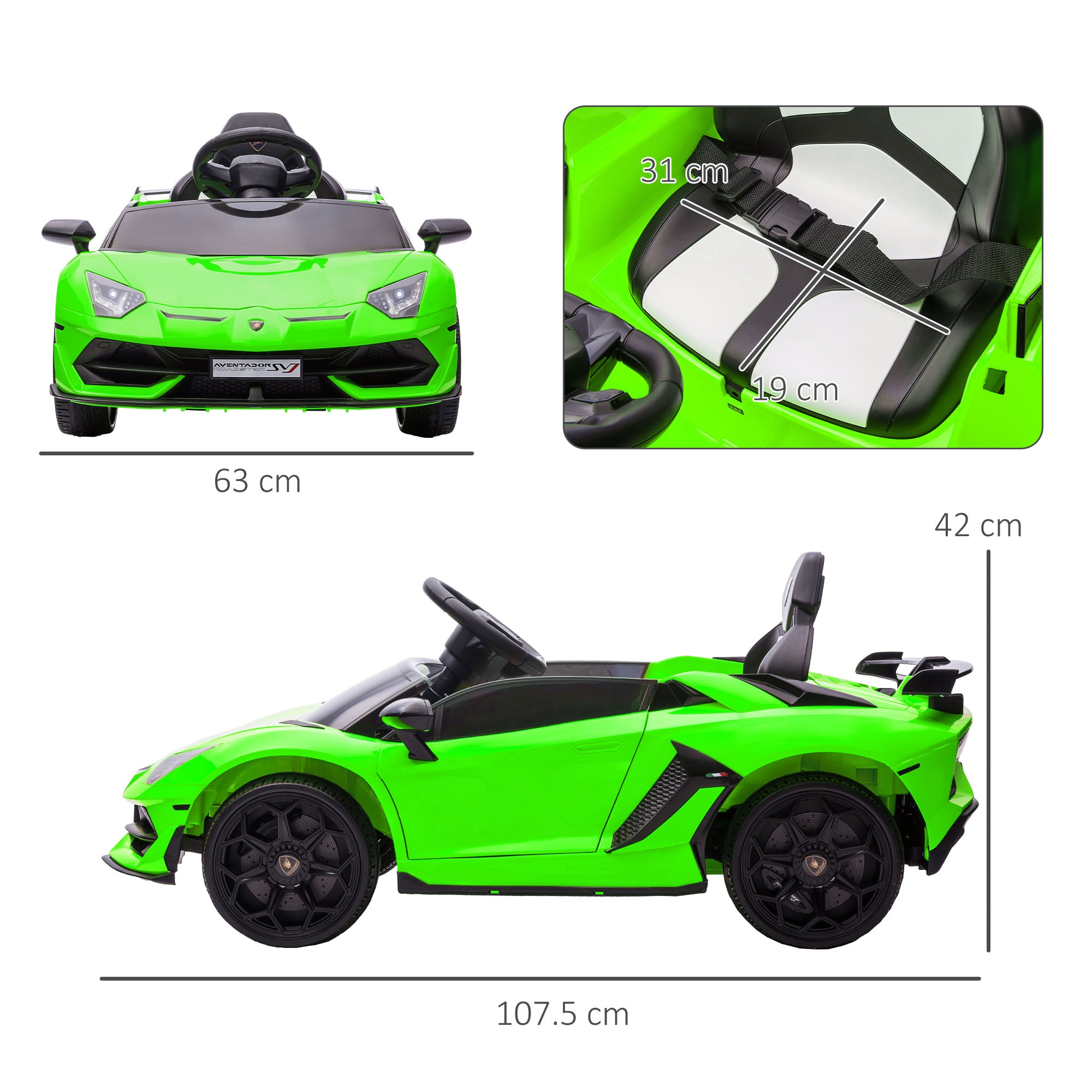 HOMCOM Lamborghini Licensed 12V kids Electric Car w/ Butterfly Doors, Remote, Music, Horn, Suspension - Green - North Peak Garden Furniture