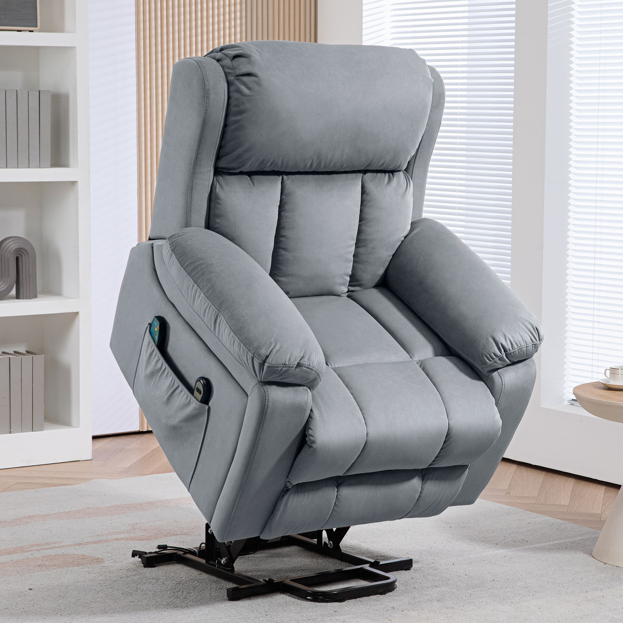 HOMCOM Eight Massage Point Electric Reclining Lift Chair, with Remote - Grey - North Peak Garden Furniture
