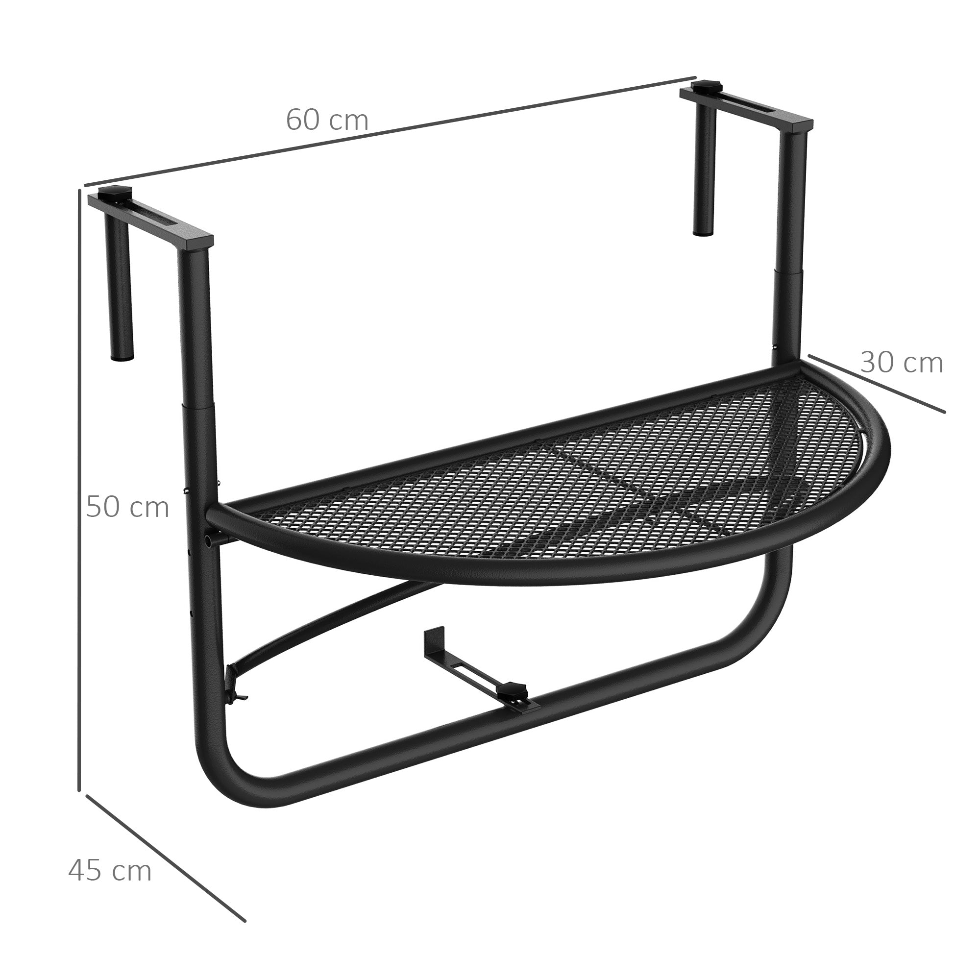 Outsunny Semi-Circular Attachable Balcony Hanging Coffee Table Adjustable Side Metal Table