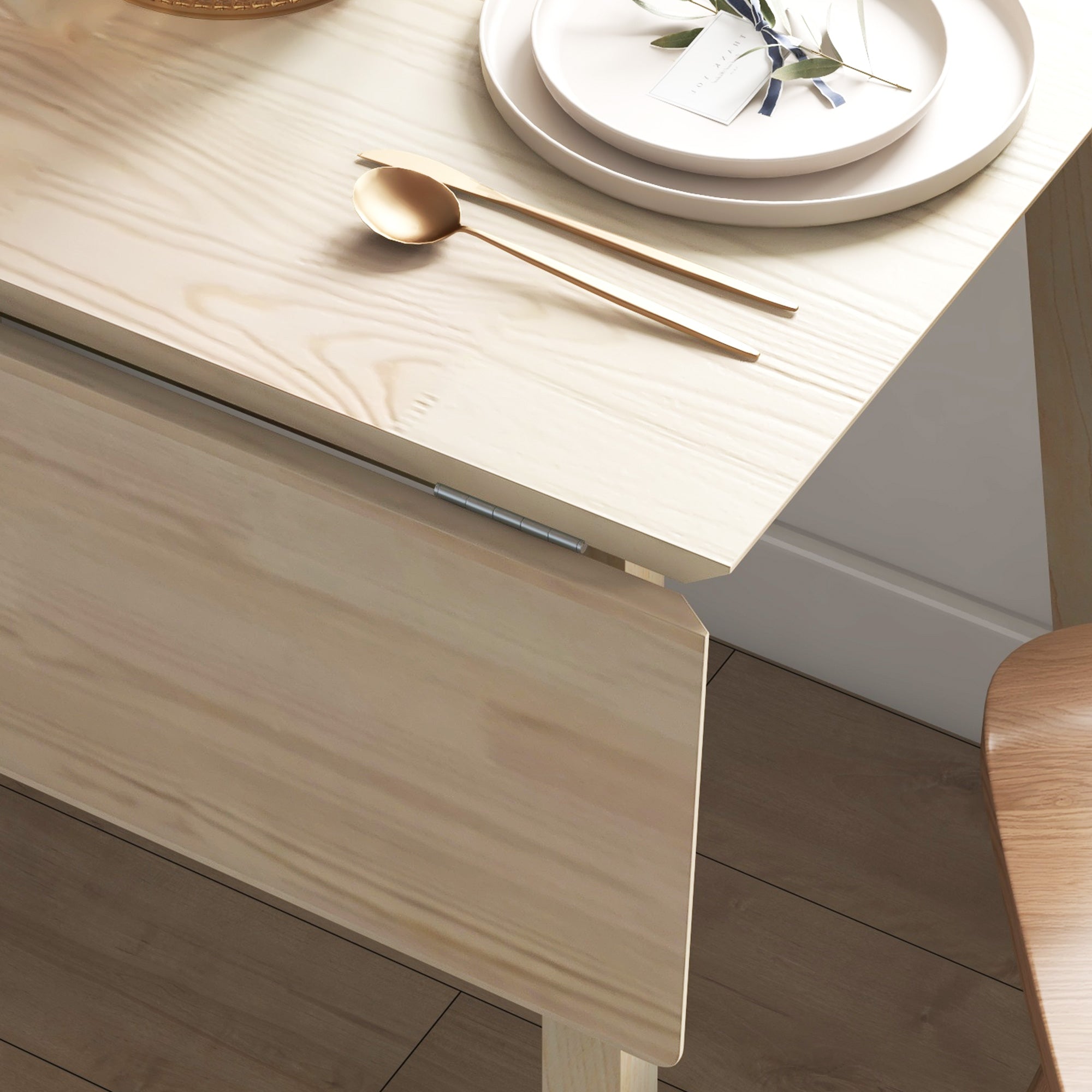 HOMCOM Wooden Four-Seater Drop Leaf Table - Natural Finish - North Peak Garden Furniture