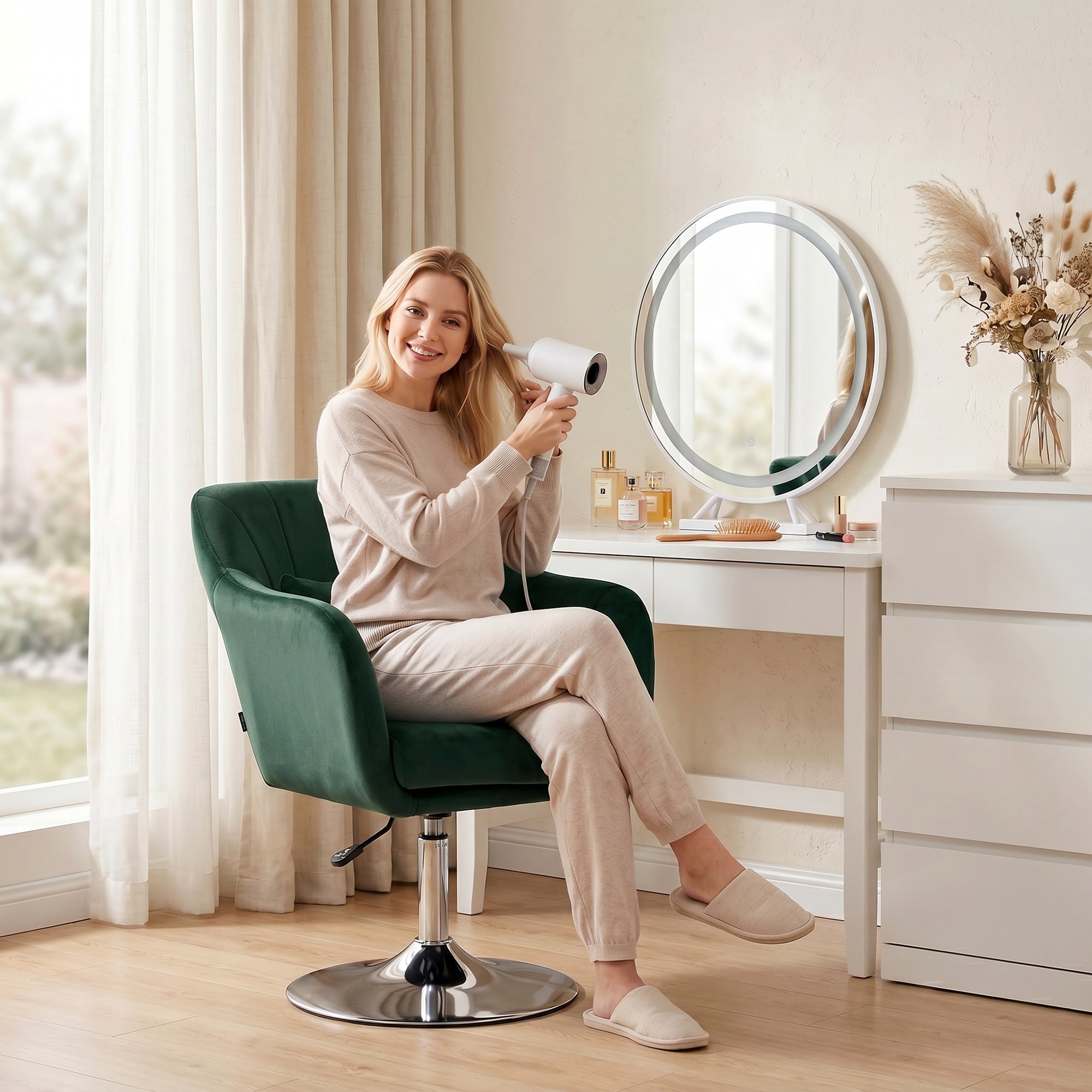 HOMCOM Retro Velvet Swivel Tub Chair with Steel Frame, Cushion Seat, Dark Green
