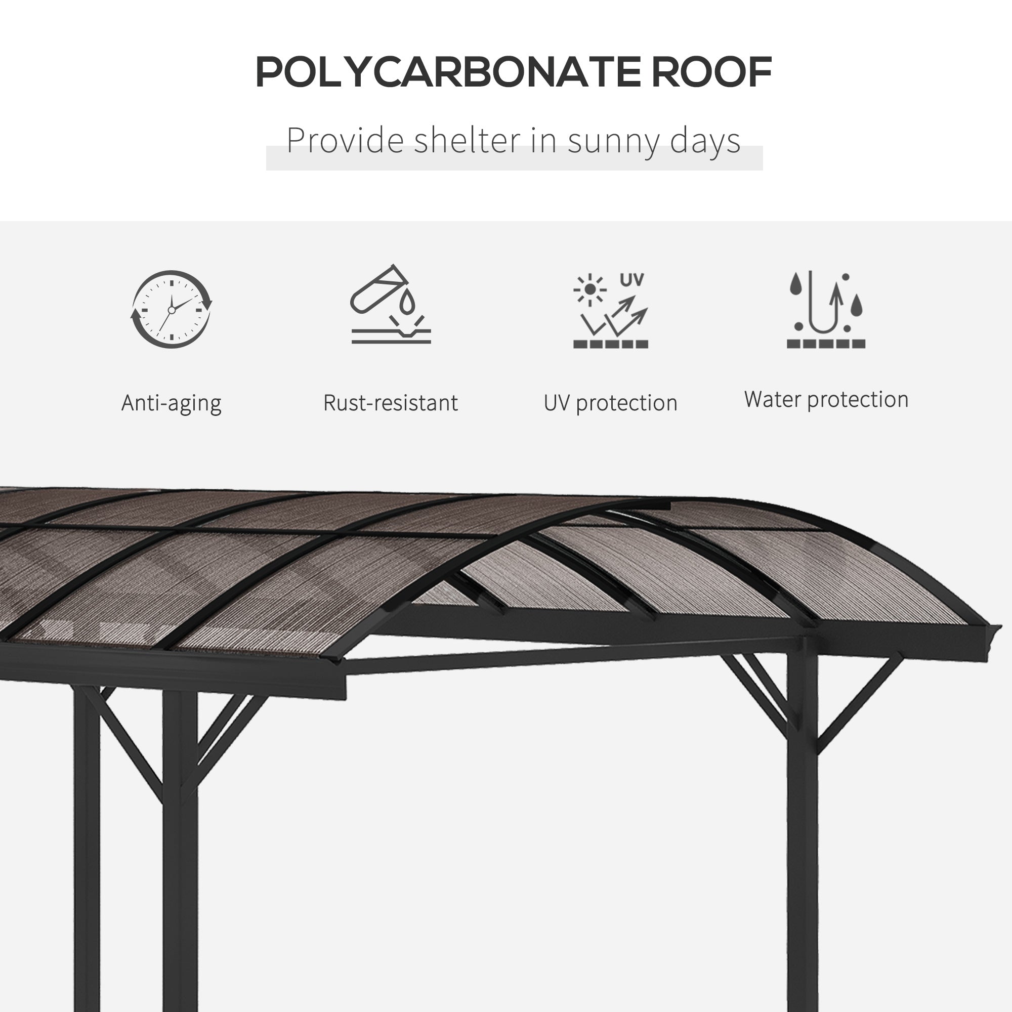 Outsunny 5 x 3(m) Hardtop Gazebo Aluminium Pavilion Carport Garden Shelter Pergola with Polycarbonate Roof, Brown - North Peak Garden Furniture