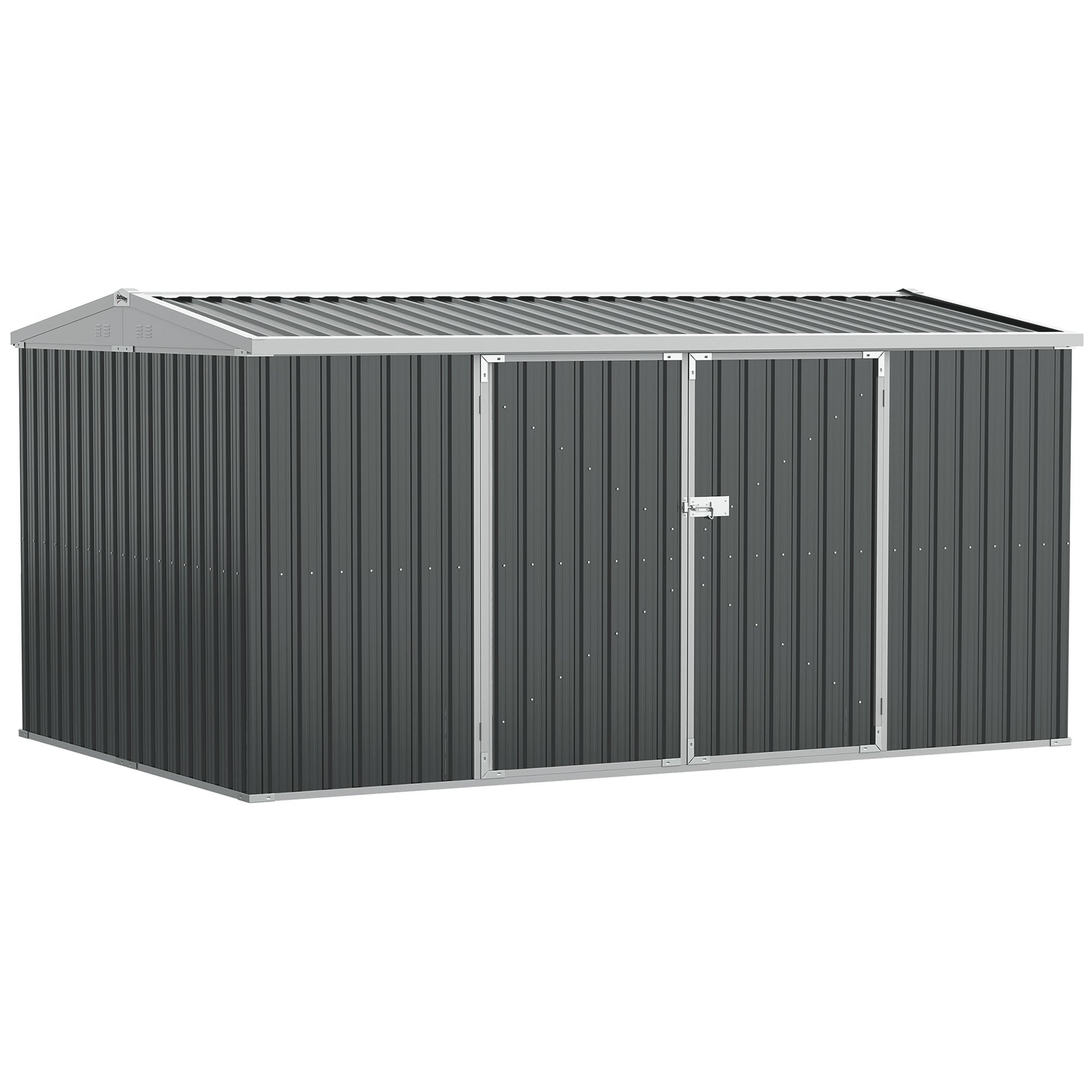Outsunny 14 x 8ft Outdoor Garden Metal Storage Shed with Lockable Door, Tool Storage Box for Garden, Patio and Lawn, Grey - North Peak Garden Furniture