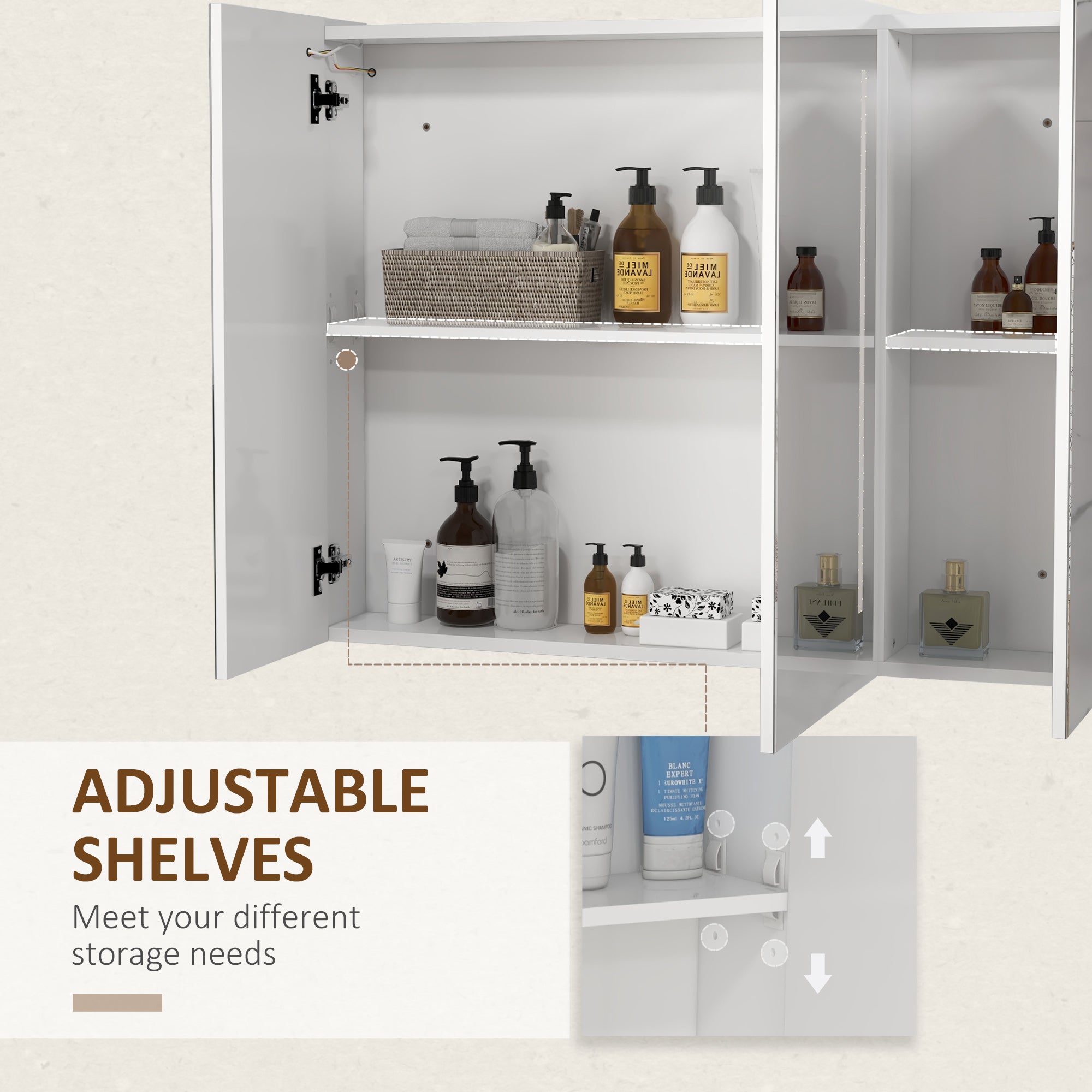 kleankin Bathroom Mirror Cabinet with Light, Bathroom Storage Cupboard with USB Charge, Adjustable Shelf, 90x15x70cm, White - North Peak Garden Furniture