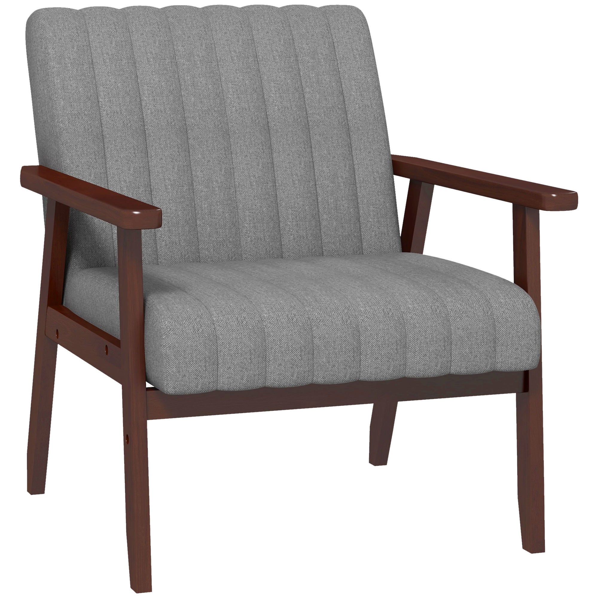 HOMCOM Mid Century Accent Chair, with Wooden Legs - Grey - North Peak Garden Furniture