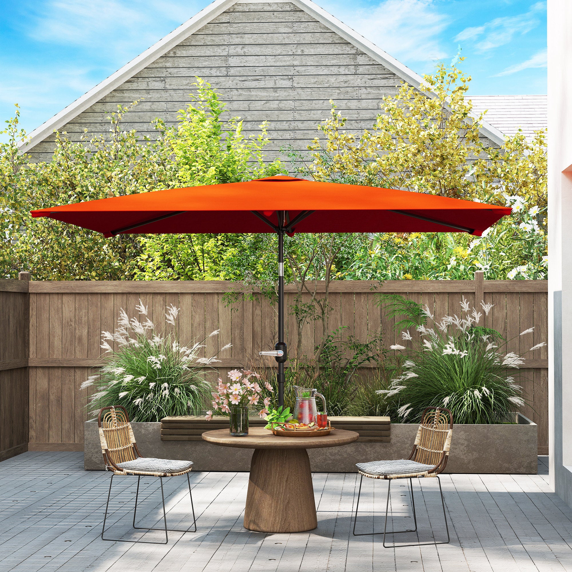Outsunny 3x2m Patio Parasol Garden Umbrellas Canopy with Aluminium Tilt Crank Rectangular Sun Shade Steel, Orange - North Peak Garden Furniture