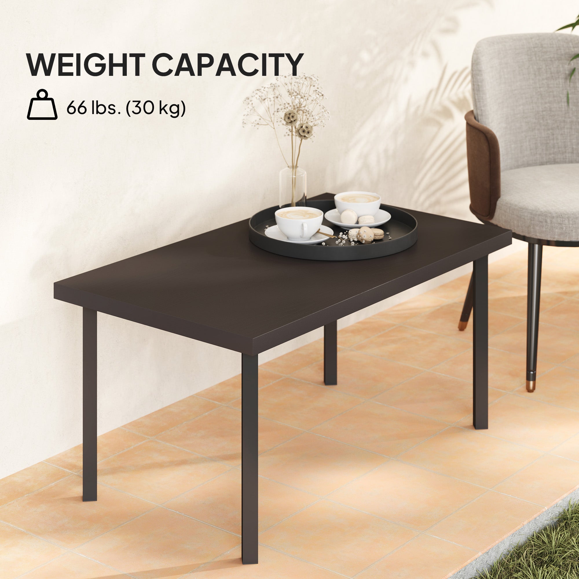 Outsunny Metal Garden Coffee Table, Rectangular Outdoor Side Table with Woodgrain Tabletop, Foot Pads for Outside, Garden, Balcony, Porch, 95 x 55 x 46cm, Brown - North Peak Garden Furniture