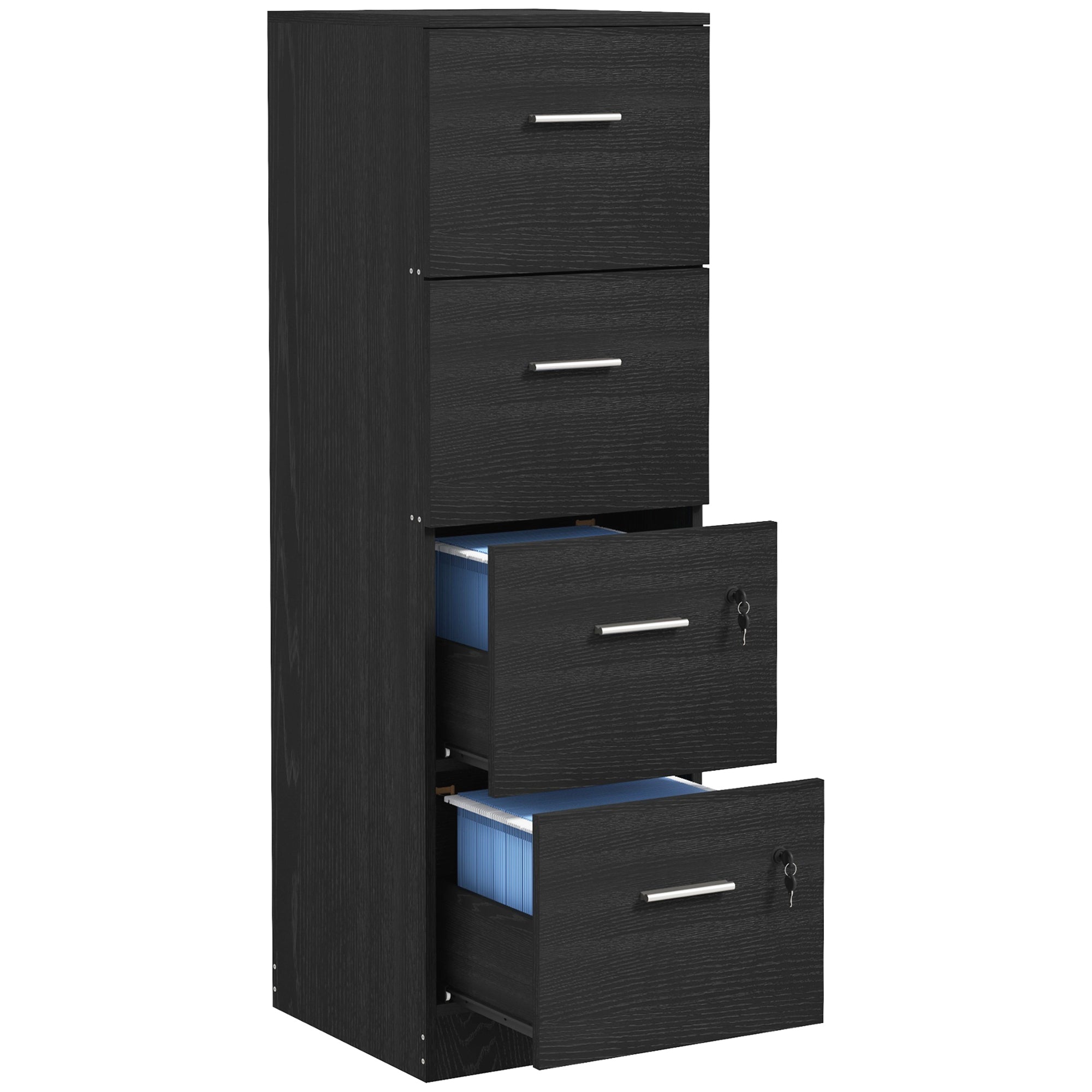 HOMCOM Four-Drawer Lockable Filing Cabinet - Black Wood Effect - North Peak Garden Furniture