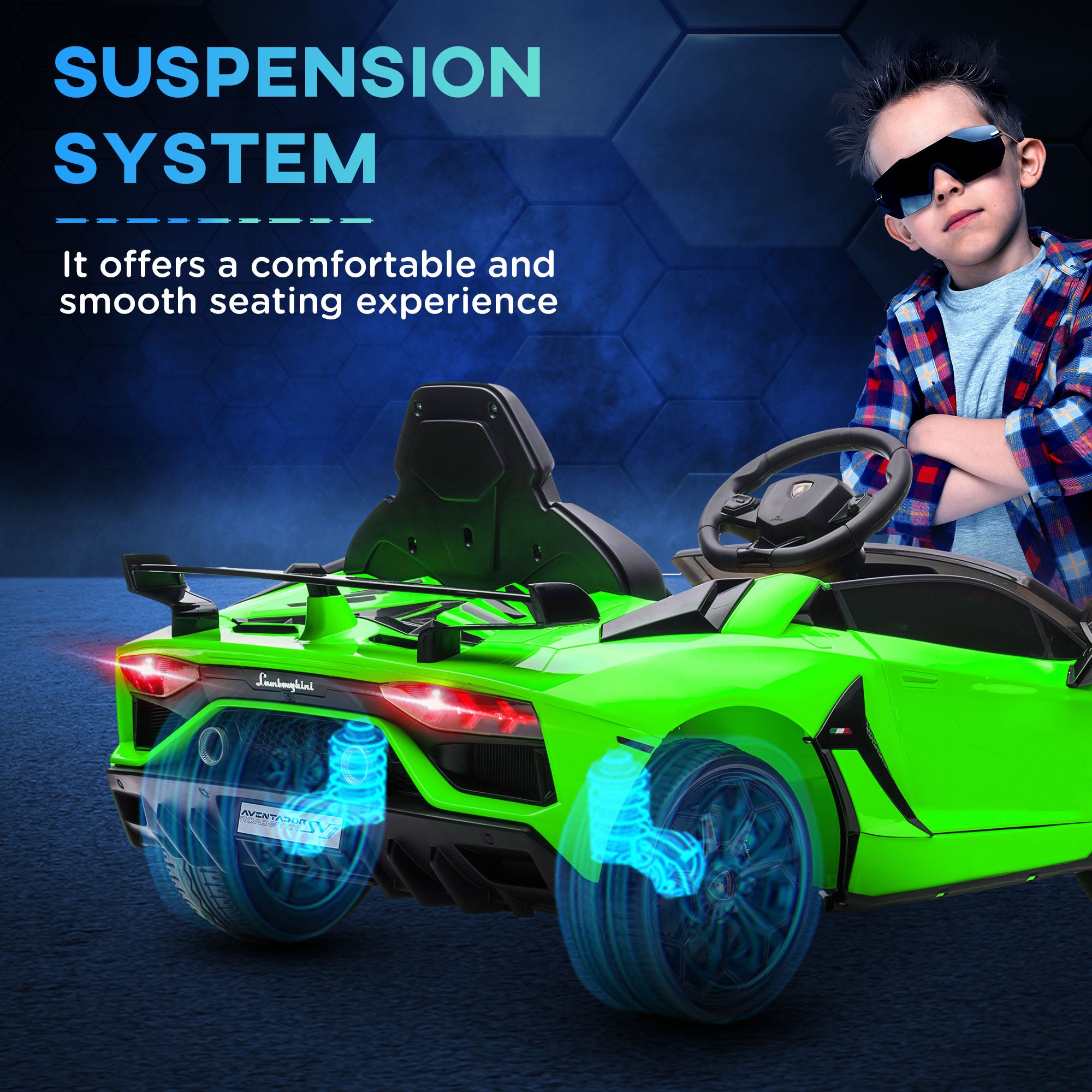 HOMCOM Lamborghini Licensed 12V kids Electric Car w/ Butterfly Doors, Remote, Music, Horn, Suspension - Green - North Peak Garden Furniture