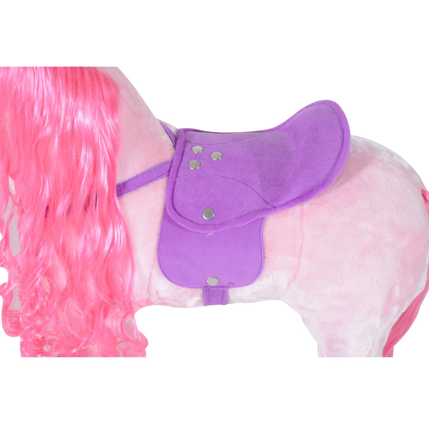 HOMCOM Plush Walking Horse Ride On Toy with Wheels and Realistic Sounds Rocking Horse for Girls Boys 3+ Years Old, 50cm Tall, Pink - North Peak Garden Furniture