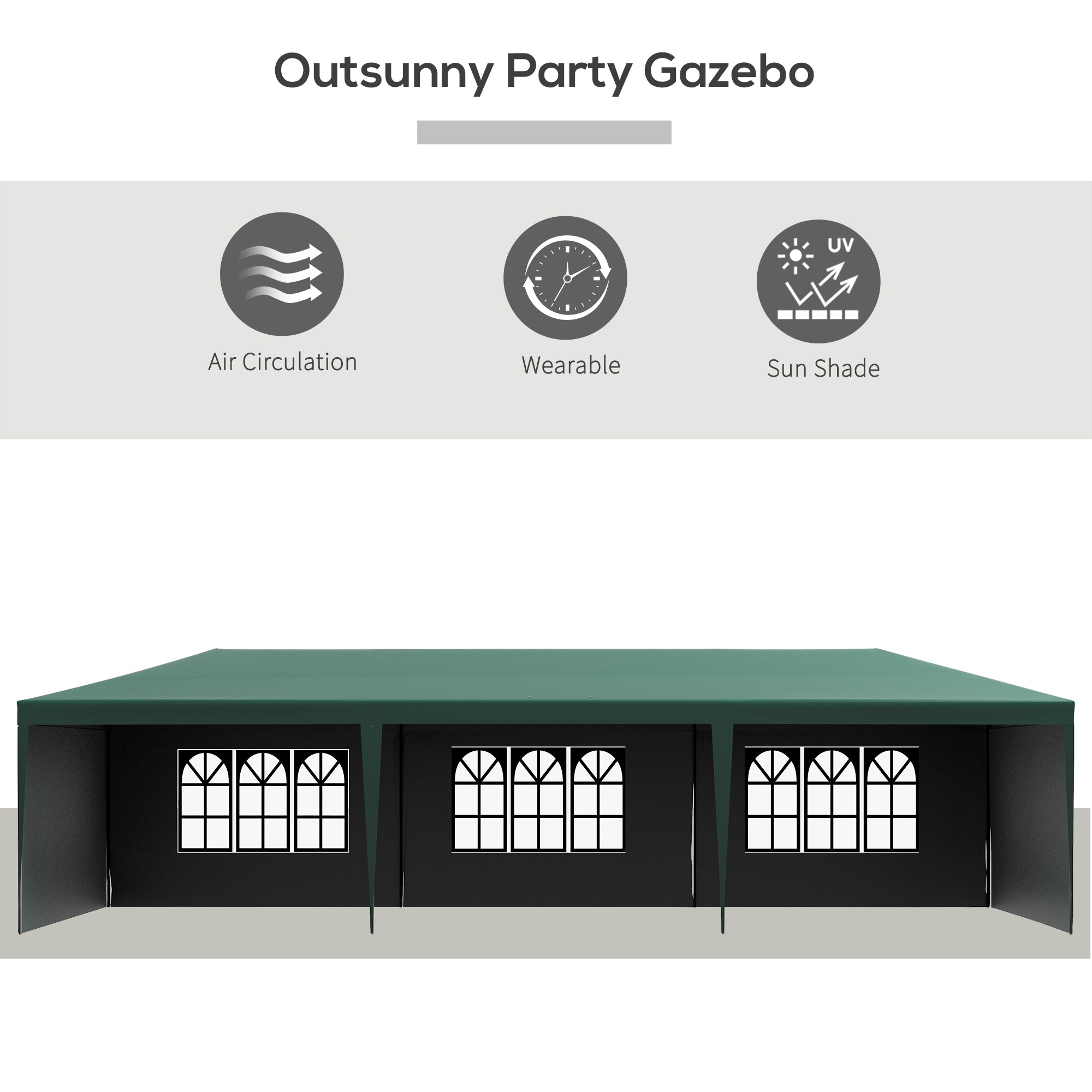 Outsunny Garden Gazebo Marquee Party Wedding Tent Canopy (9m x 3m) - Green - North Peak Garden Furniture