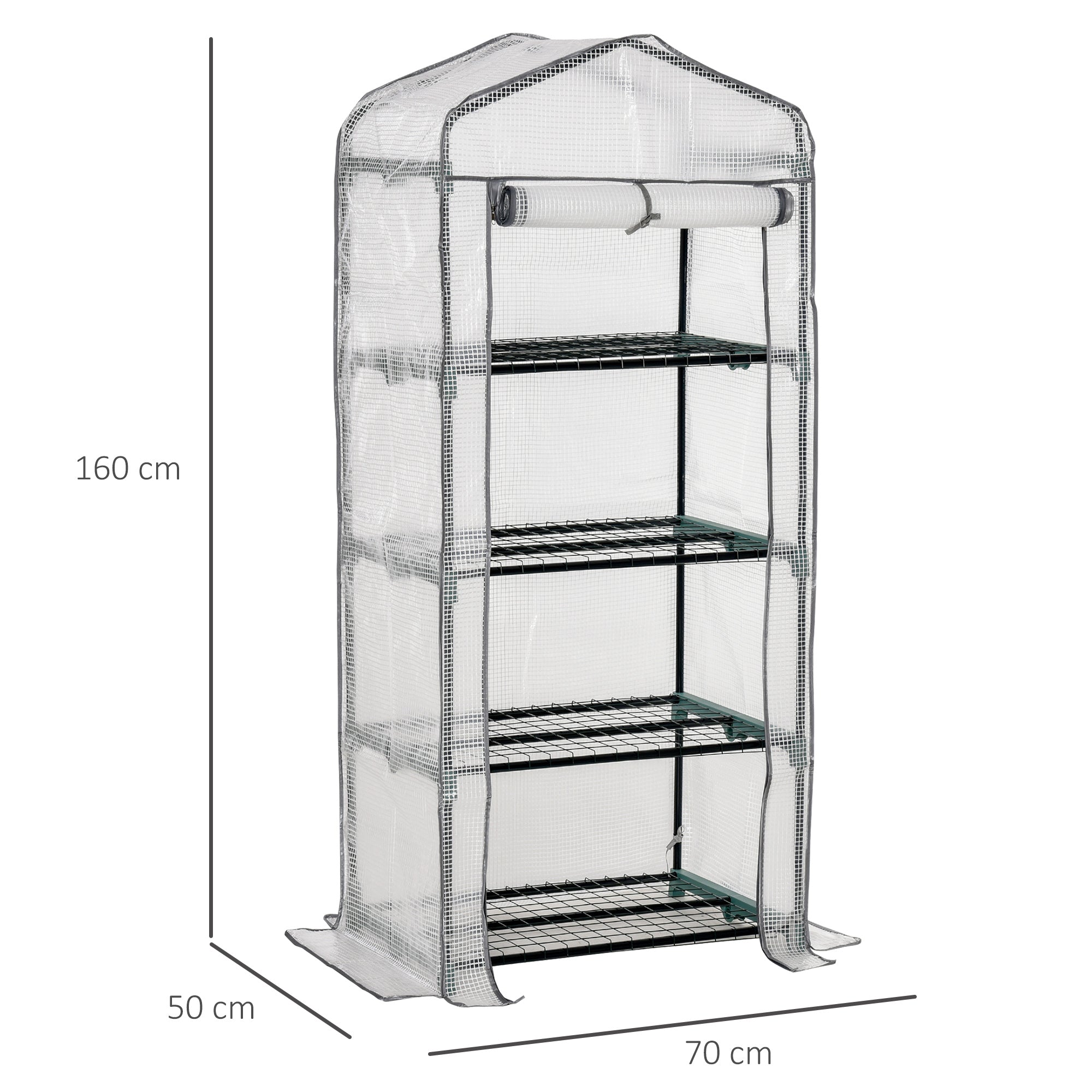 Outsunny 4 Tiers Mini Portable Greenhouse Compact Plant Grow Shed Metal Frame PE Cover 160H x 70L x 50Wcm - North Peak Garden Furniture