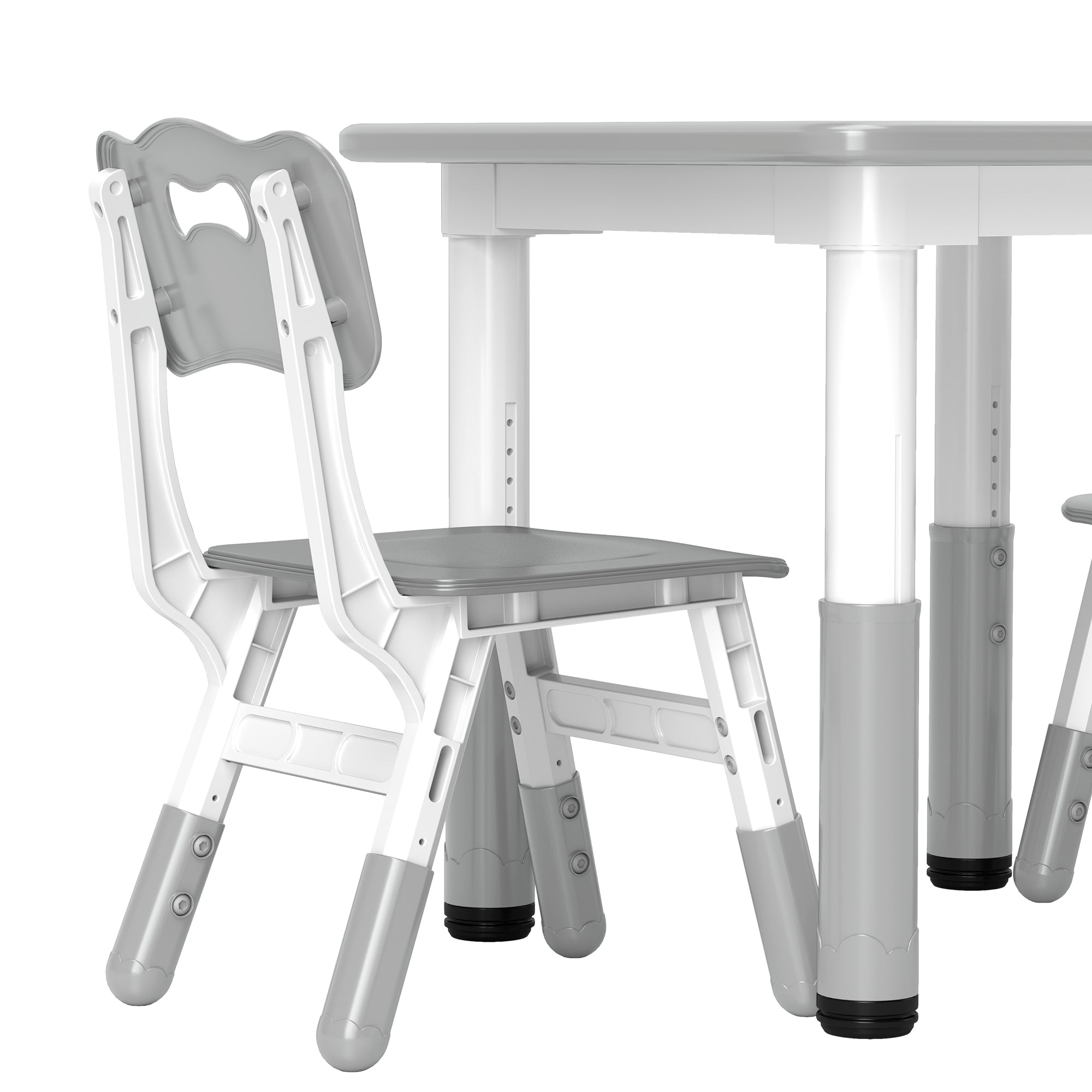 AIYAPLAY Height Adjustable Toddler Table and Chair Set, 3 Pcs Children Activity Table w/ 2 Chairs, for Playroom, Bedroom - Grey