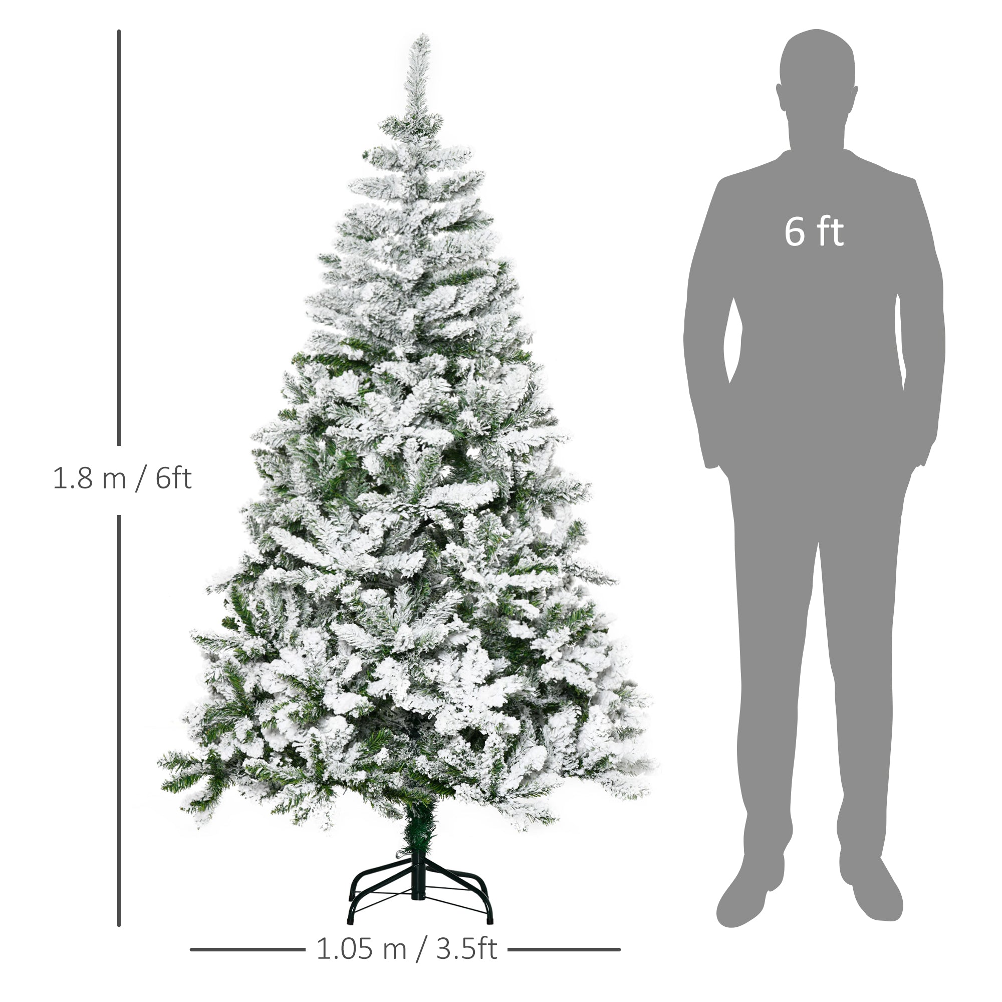 HOMCOM 6 Ft Snow Flocked Artificial Christmas Tree Xmas Pine Tree with Realistic Branches, Auto Open and Steel Base, Green - North Peak Garden Furniture