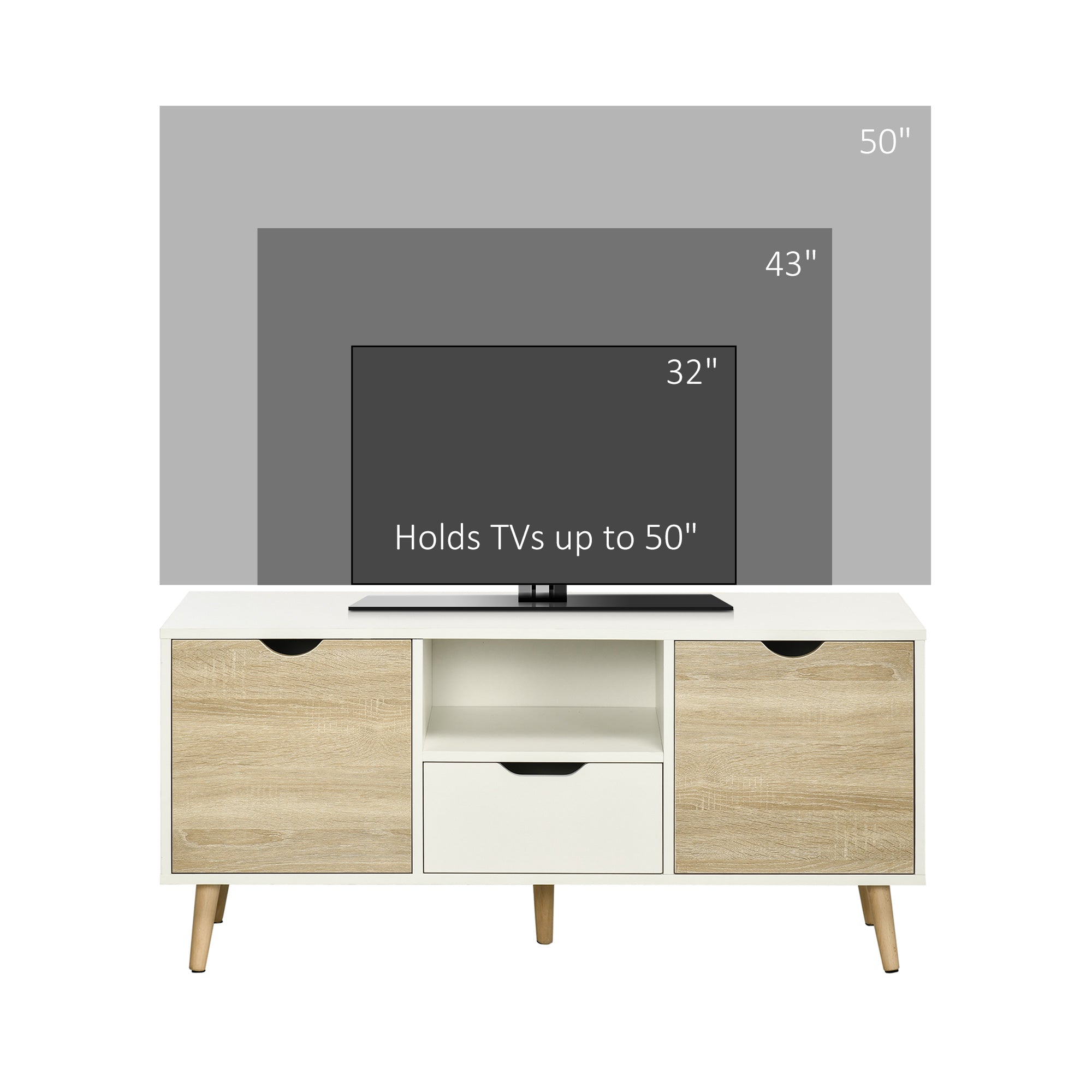 HOMCOM TV Unit Cabinet for TVs up to 50 Inches, TV Stand with Storage Cabinets and Drawer for Living Room and Bedroom, Natural - North Peak Garden Furniture