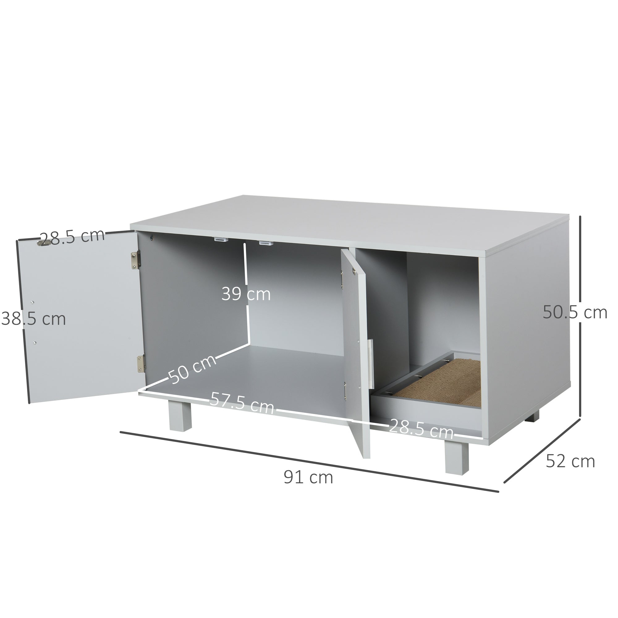 PawHut Wooden Cat Litter Box Enclosure & House with Nightstand/End Table Design, Scratcher, & Magnetic Doors, Grey - North Peak Garden Furniture