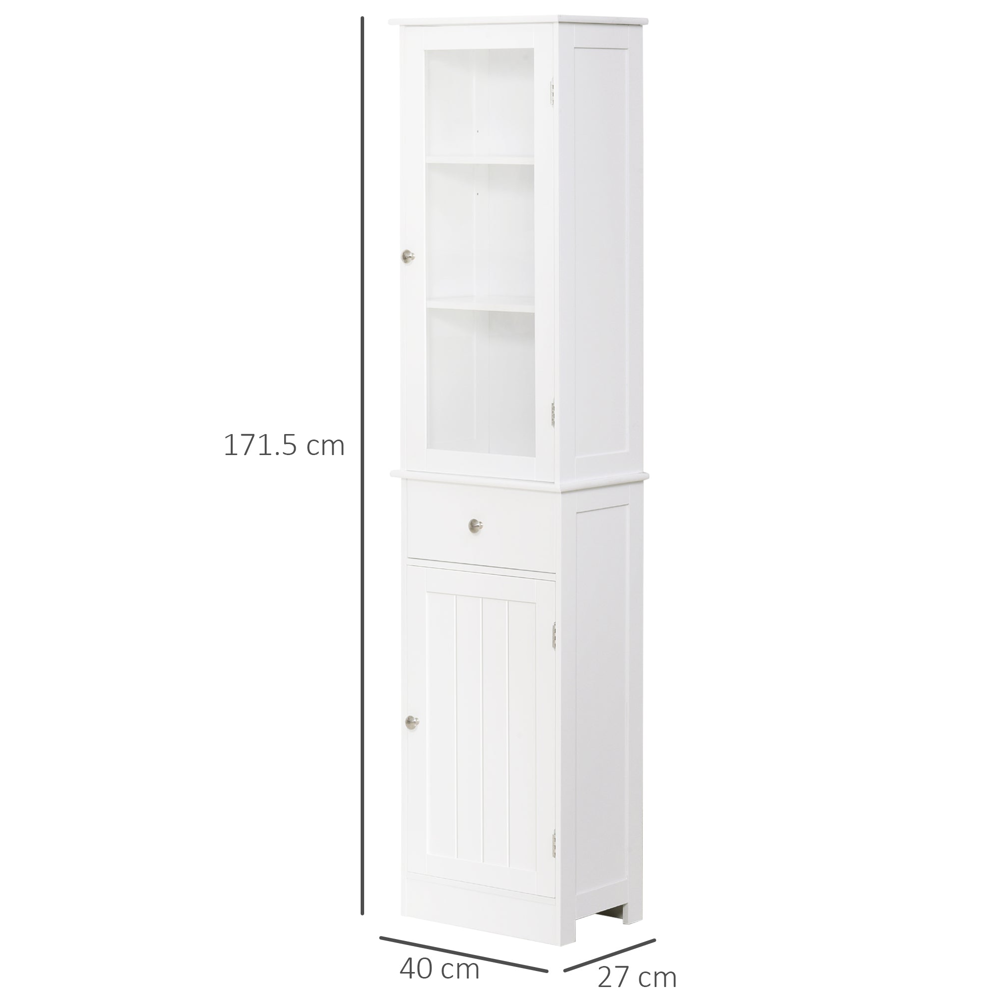 kleankin Bathroom Storage Cabinet with 3-tier Shelf Drawer Door, Floor Cabinet Free Standing Tall Slim Side Organizer Shelves, White - North Peak Garden Furniture