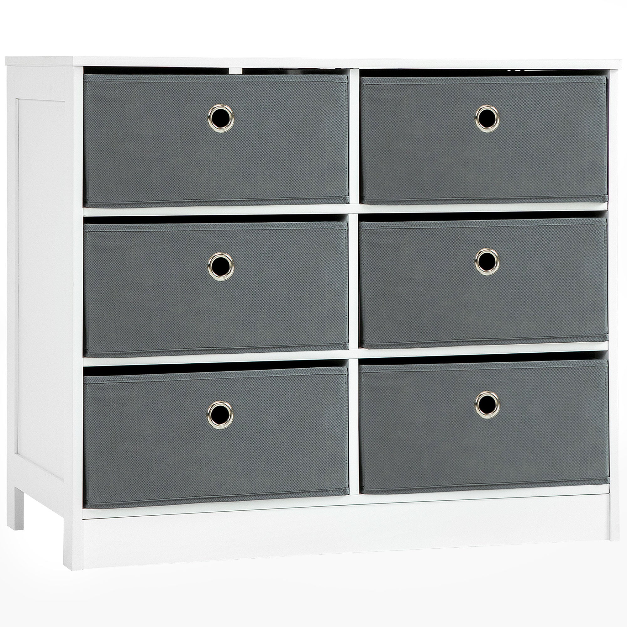 HOMCOM Bedroom Dresser: 6 Fabric Drawers for Living Room & Hallway Storage, White & Grey |