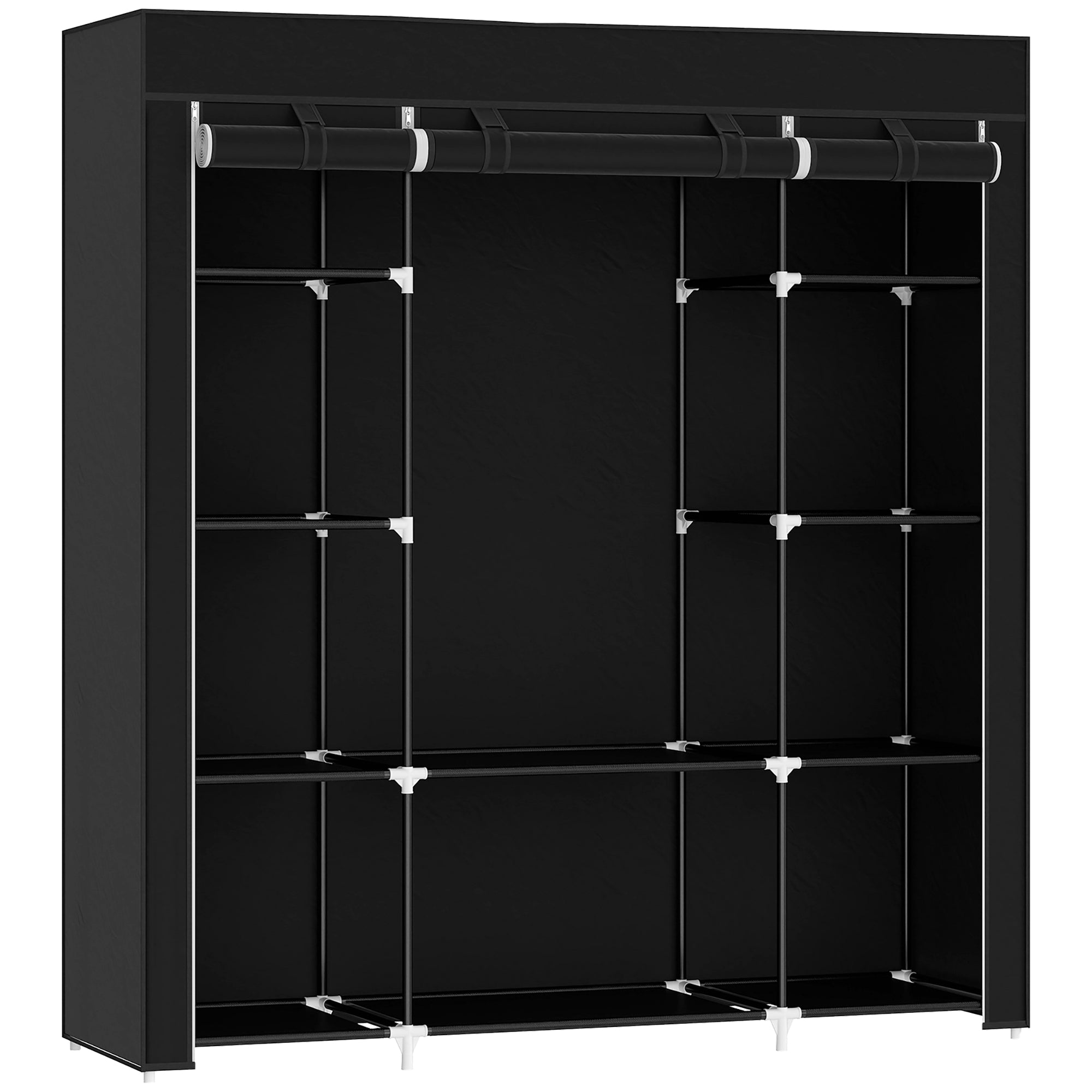 HOMCOM Portable Wardrobe, Foldable Fabric Wardrobe, 150 x 43 x 162.5cm, Clothes Storage Organiser with Hanging Rail, Shelves, Fabric Cover for Bedroom, Black - North Peak Garden Furniture