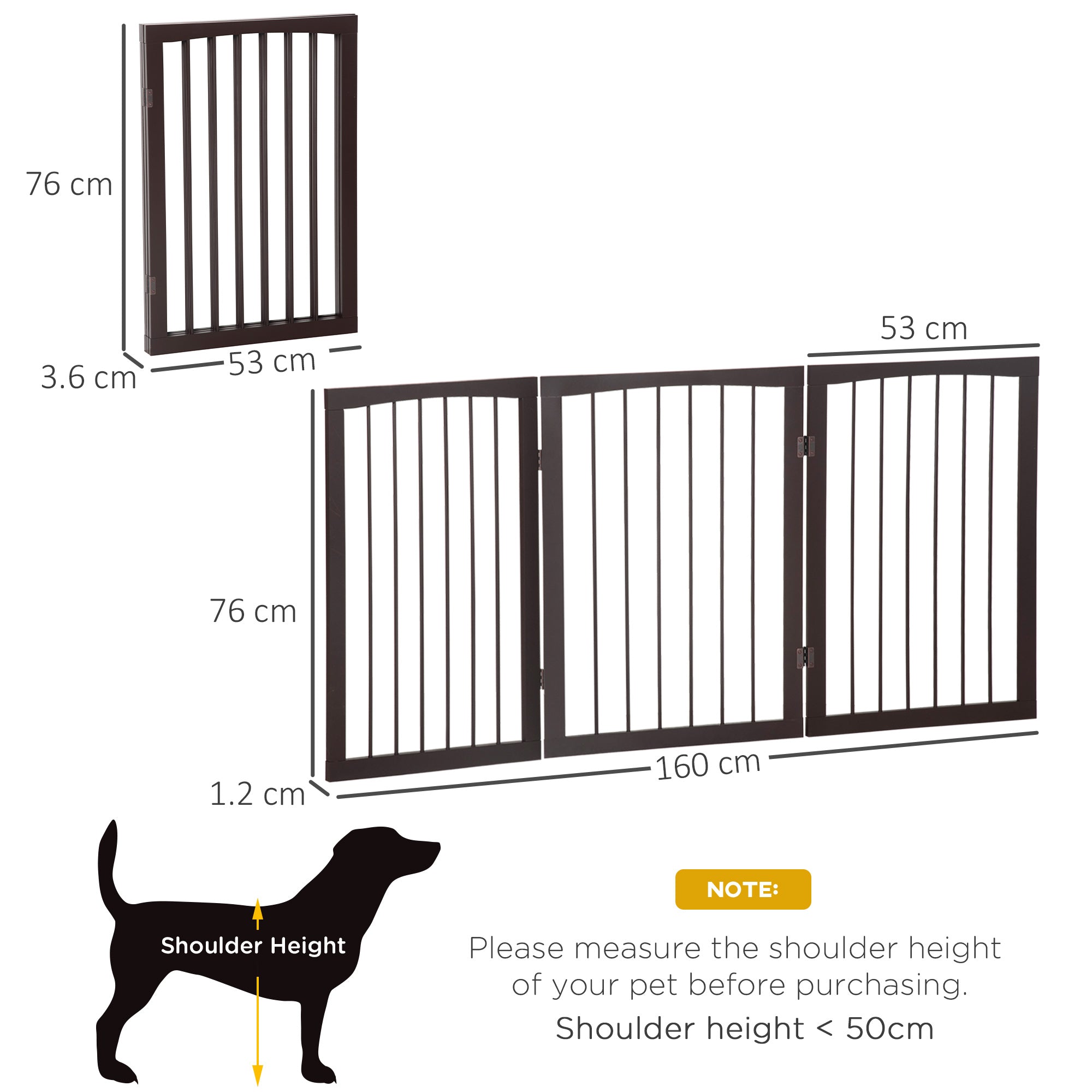 PawHut Folding 3 Panel Pet Gate Wooden Foldable Dog Fence Indoor Free Standing Safety Gate Portable Separation Pet Barrier Guard - North Peak Garden Furniture