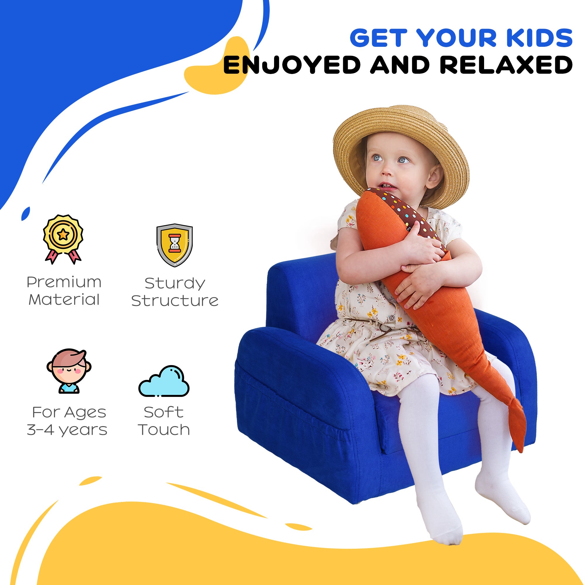 HOMCOM 2 In 1 Kids Armchair Sofa Bed Fold Out Padded Wood Frame Bedroom Blue - North Peak Garden Furniture