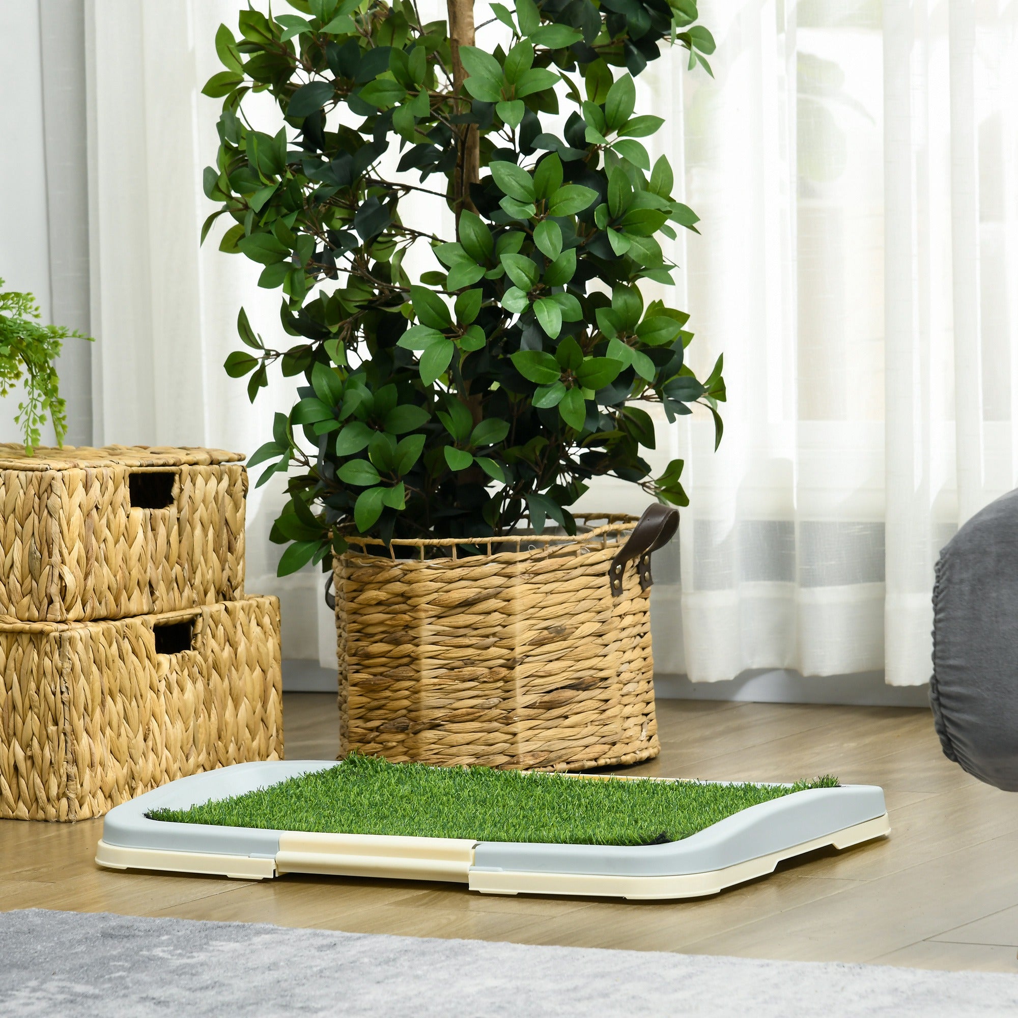 PawHut Puppy Training Pad, Indoor Portable Puppy Pad, with Artificial Grass, Grid, Panel, Tray, 63 x 48.5cm - North Peak Garden Furniture