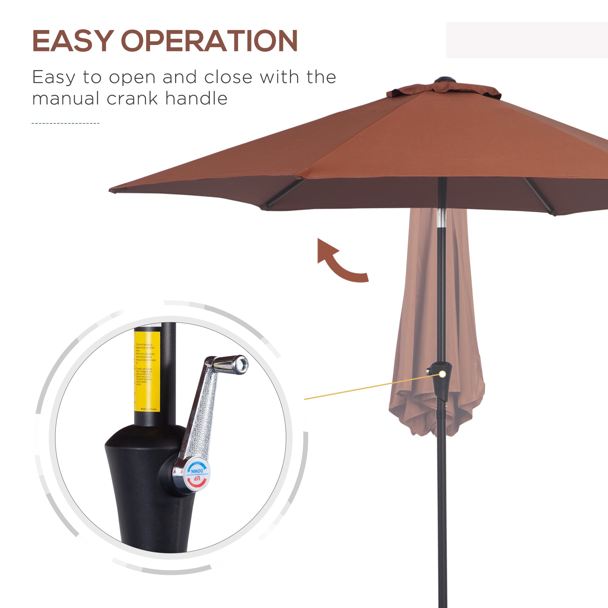 Outsunny 2.6M Garden Parasol Umbrella with Tilt and Crank, Outdoor Sun Parasol Sunshade Shelter with Aluminium Frame, Coffee - North Peak Garden Furniture