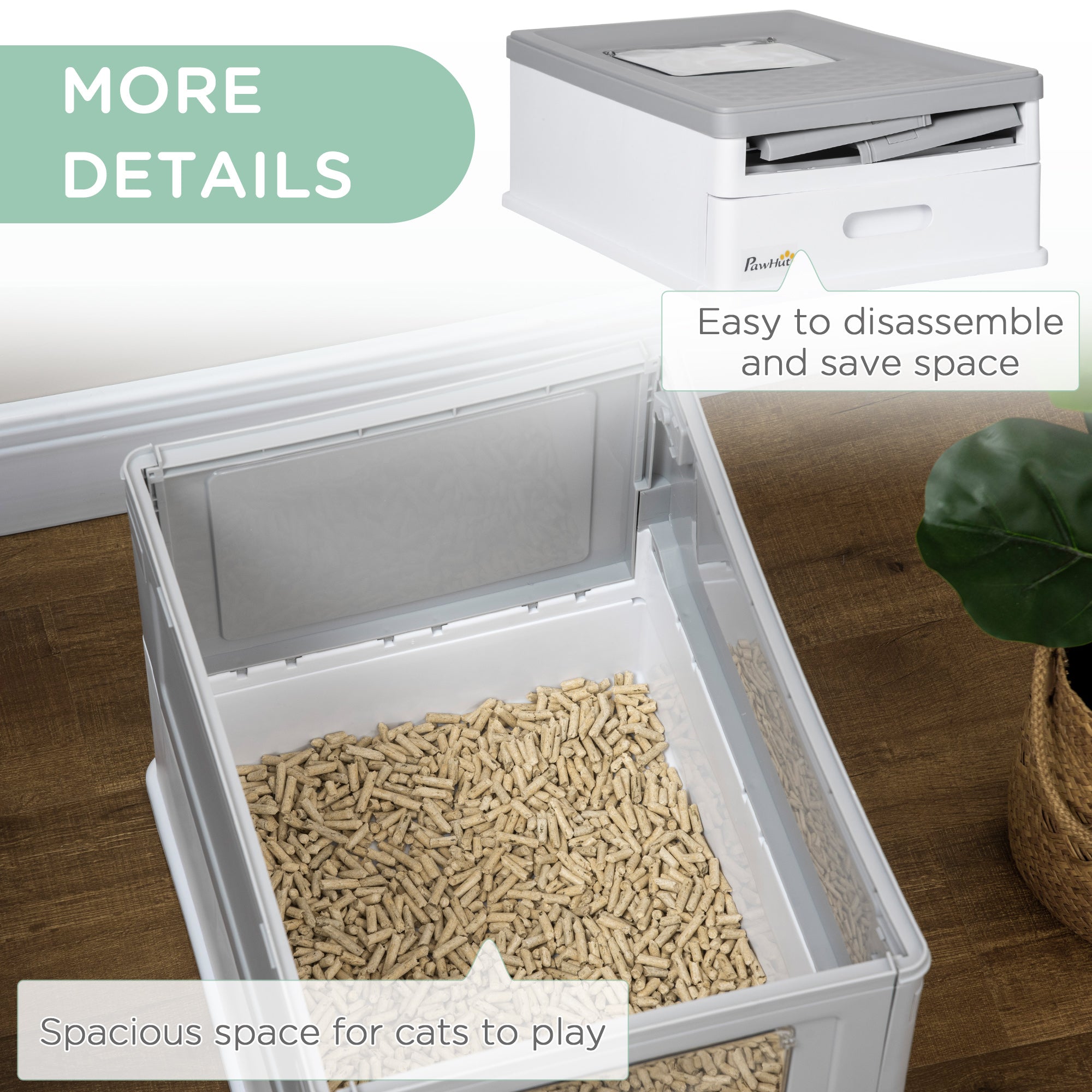PawHut Hooded Cat Litter Box, Portable Pet Toilet, with Scoop, Front Entry - Grey - North Peak Garden Furniture