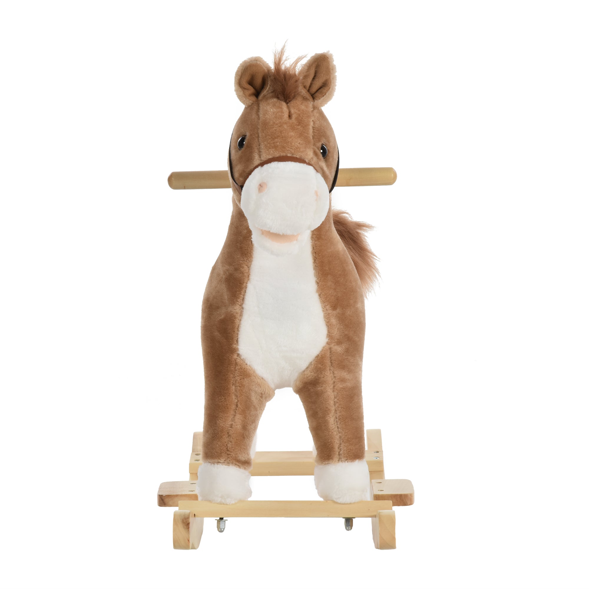 HOMCOM Kids Plush Rocking Horse w/ Sound Moving Mouth Wagging Tail Children Rocker Ride On Toy Gift 3-6 Years Brown - North Peak Garden Furniture