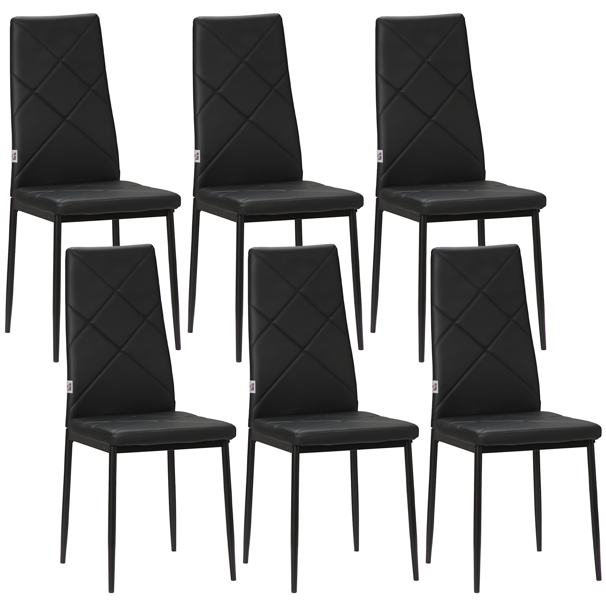 HOMCOM Set of 6 Faux Leather Dining Chairs - Black - North Peak Garden Furniture