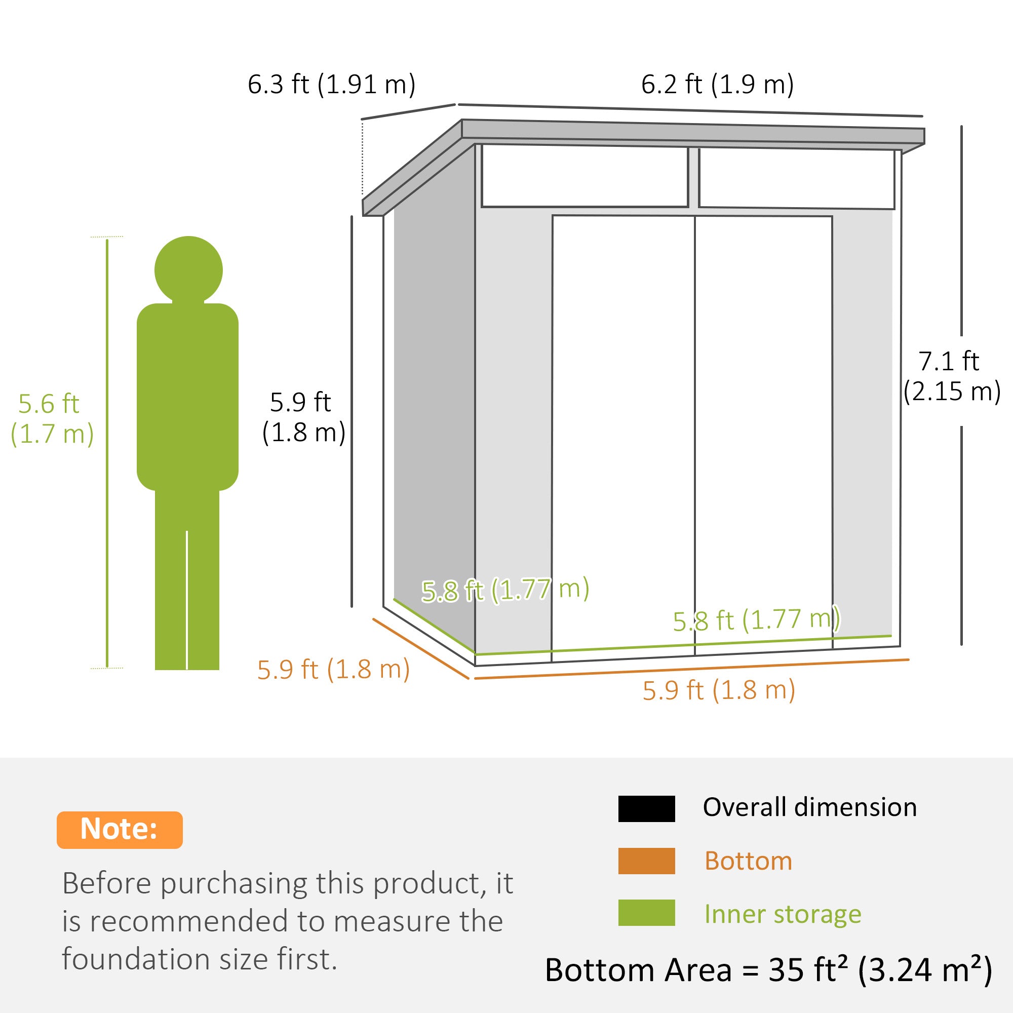 Outsunny 6 x 6ft Outdoor Storage Shed, Plastic Garden Shed with Windows and Air Vents, Outdoor Resin Tool Shed with Latch Doors for Garden, Deck, Dark Grey - North Peak Garden Furniture