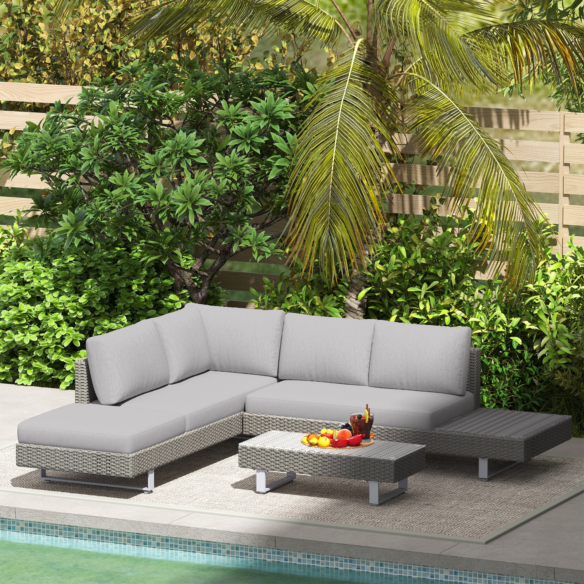 Outsunny Three-Piece Rattan Sofa Set, with Cushions - Light Grey