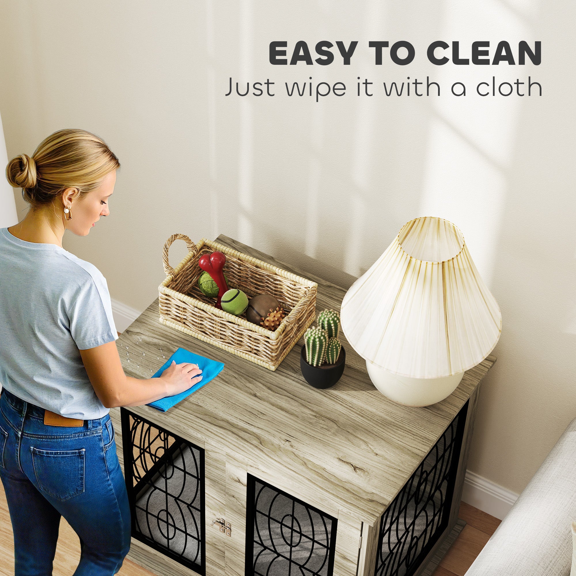 PawHut Indoor Dog Crate Furniture End Table with Soft Washable Cushion, Lockable Front Door, for Medium Dogs - Black - North Peak Garden Furniture
